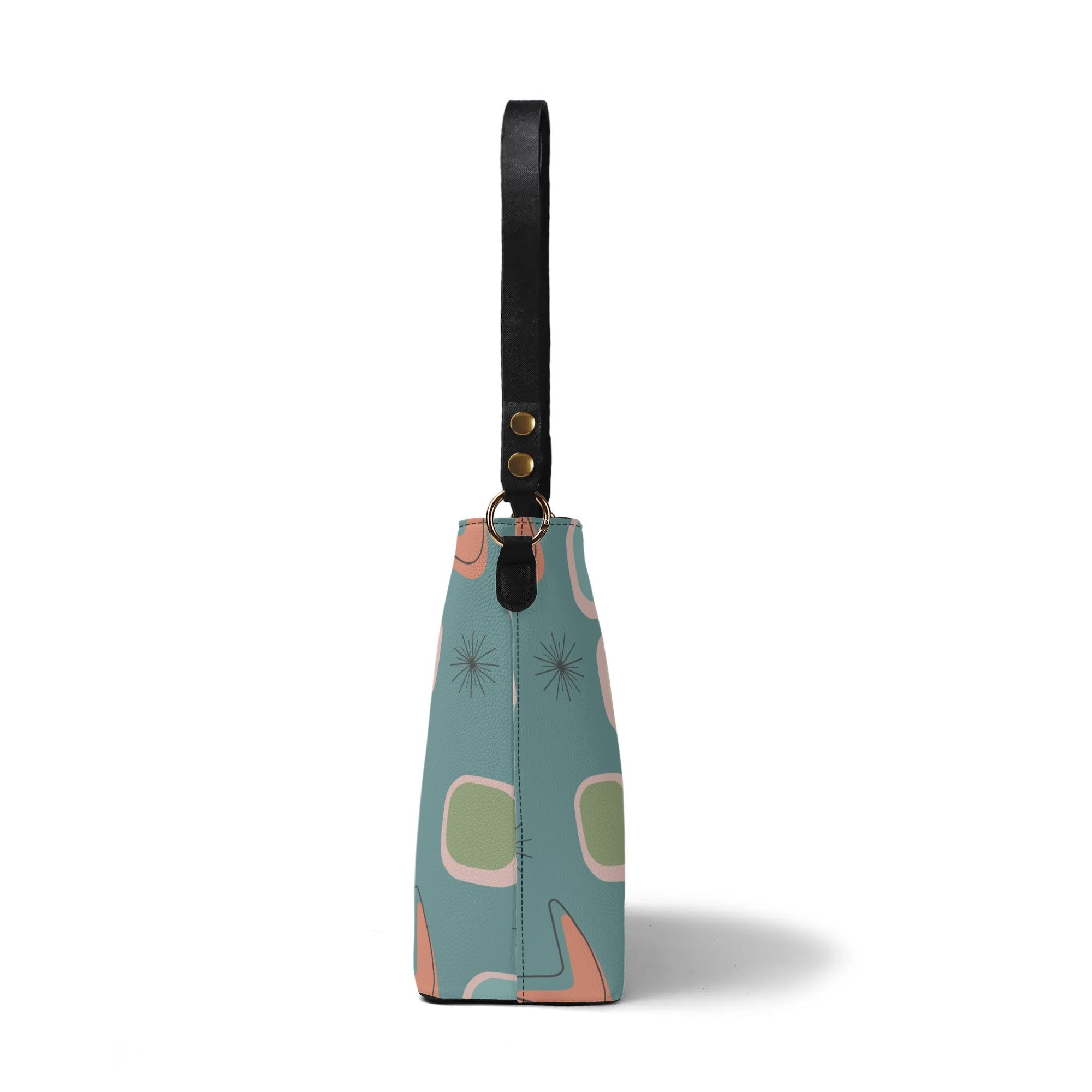 Mid Mod Atomic Cat, Light Teal, Kitschy Fun Retro Bucket Bag - Mid Century Modern Gal