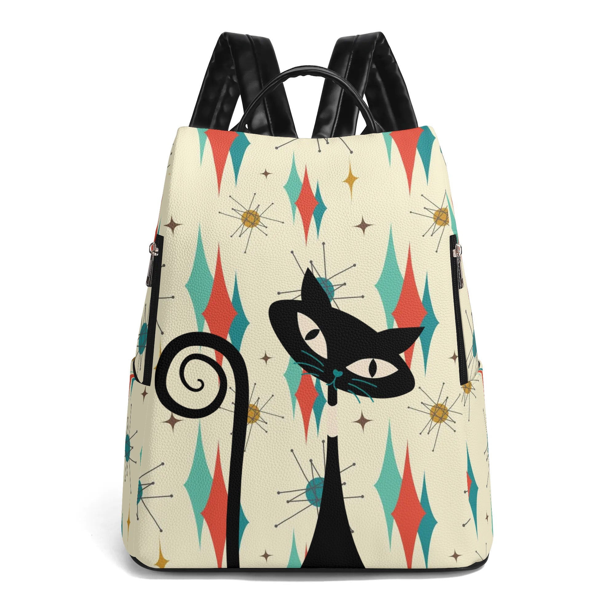 Mid Century Atomic Cat Franciscan Design, Mid Mod Travel Daypack Anti-theft Backpack - Mid Century Modern Gal