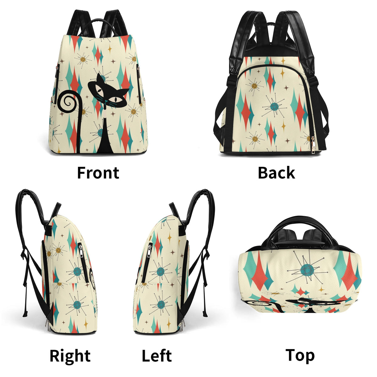 Mid Century Atomic Cat Franciscan Design, Mid Mod Travel Daypack Anti-theft Backpack - Mid Century Modern Gal