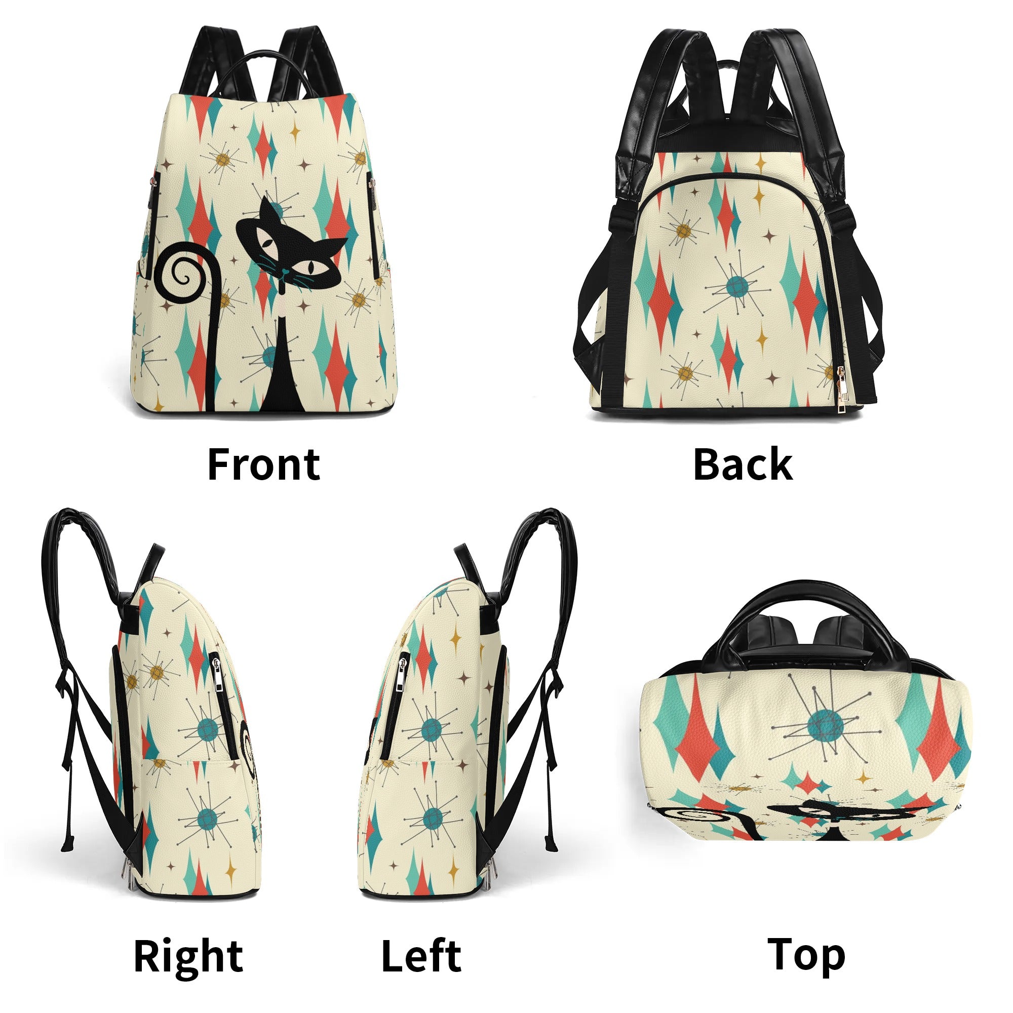 Mid Century Atomic Cat Franciscan Design, Mid Mod Travel Daypack Anti-theft Backpack - Mid Century Modern Gal