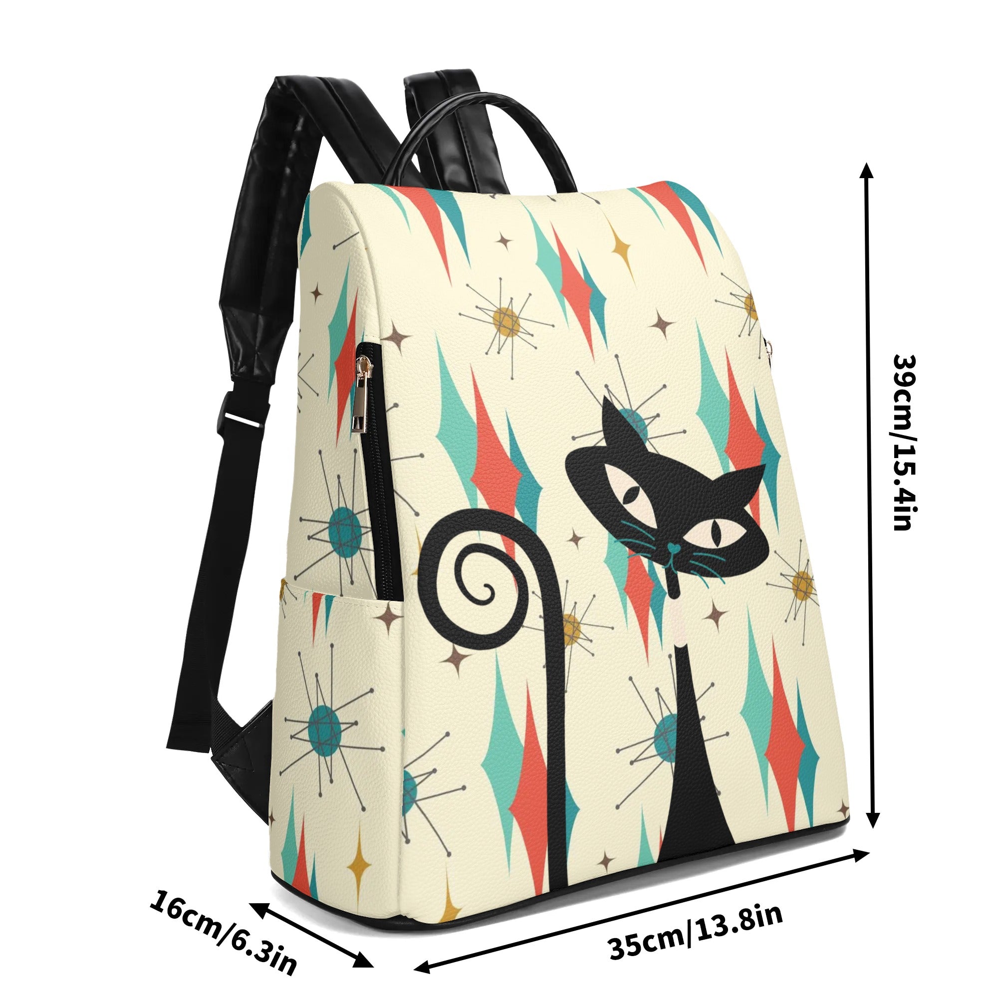 Mid Century Atomic Cat Franciscan Design, Mid Mod Travel Daypack Anti-theft Backpack - Mid Century Modern Gal