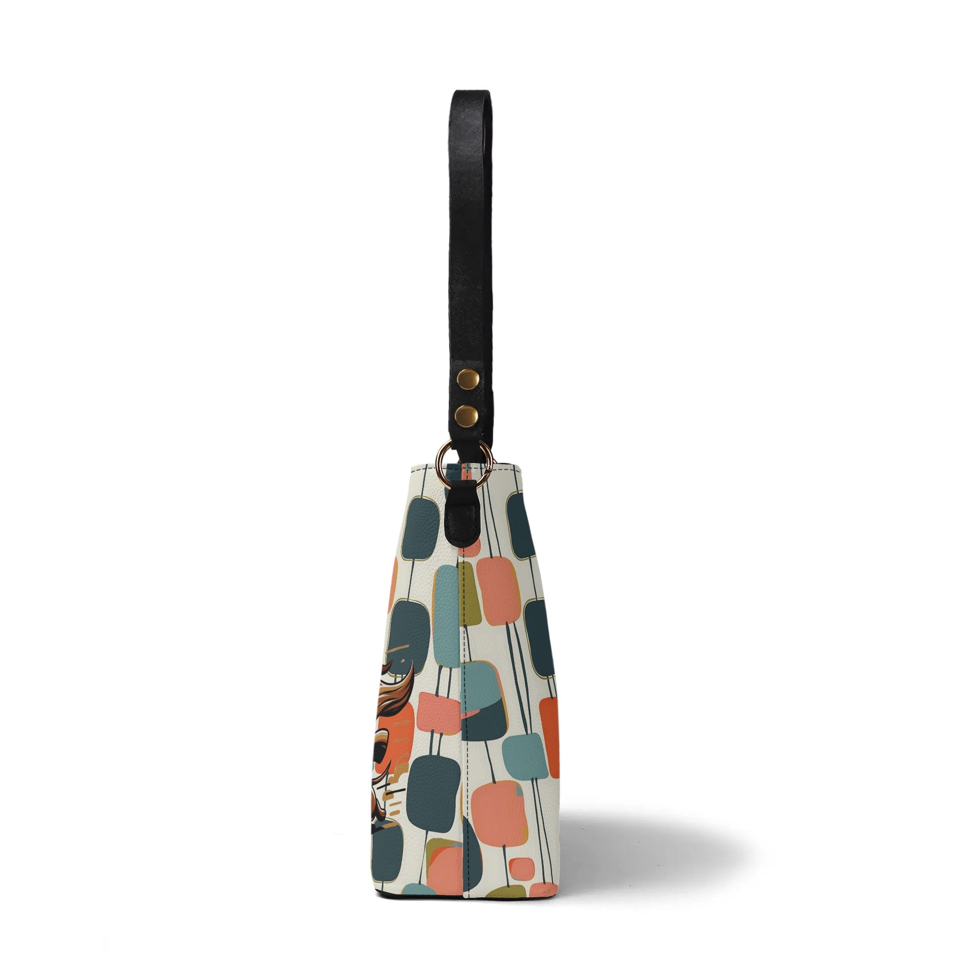 Mid Mod Bucket Bag, For Doxie Mom, Dachshund Lover, Kitschy Fun Atomic Retro Bucket Bag - Mid Century Modern Gal