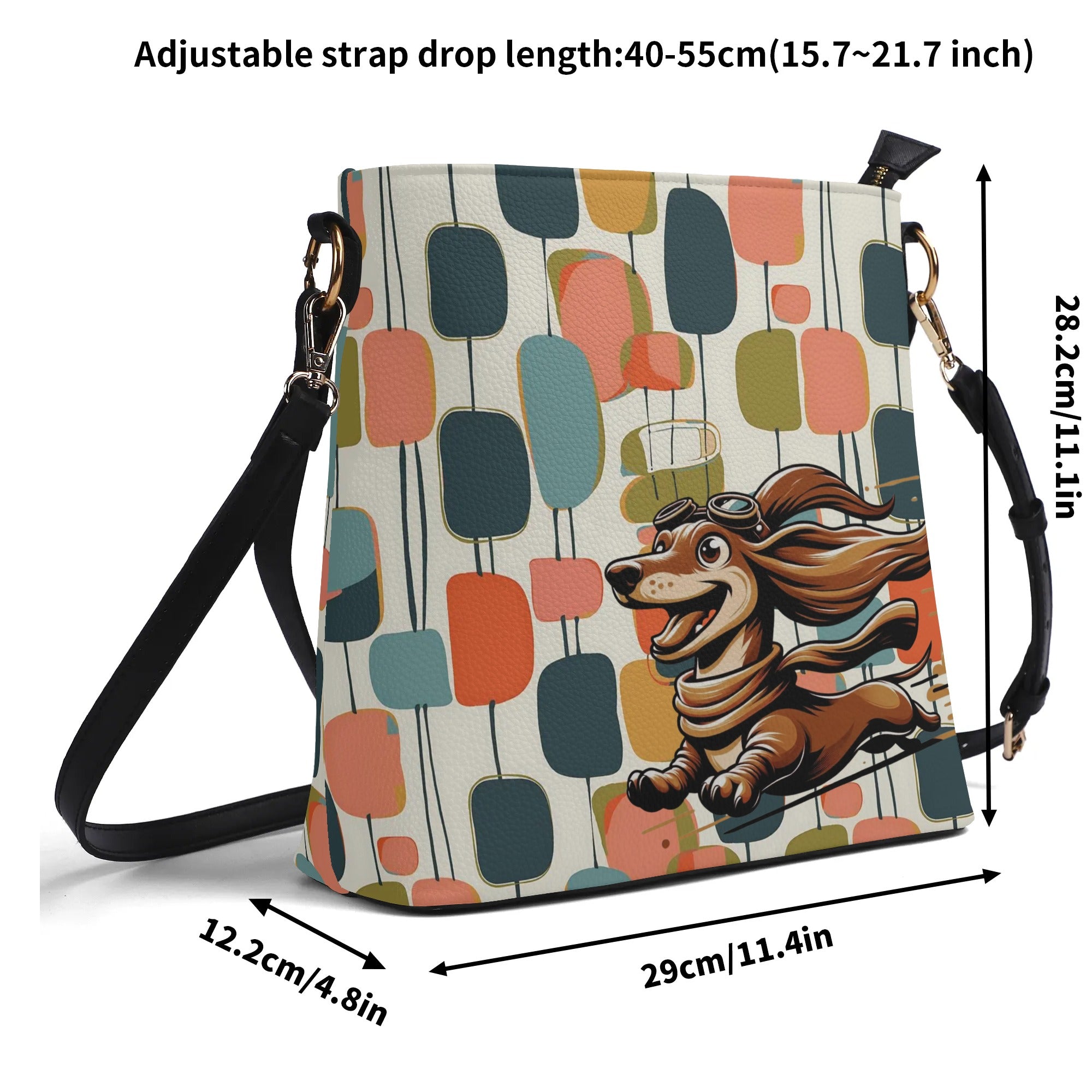 Mid Mod Bucket Bag, For Doxie Mom, Dachshund Lover, Kitschy Fun Atomic Retro Bucket Bag - Mid Century Modern Gal