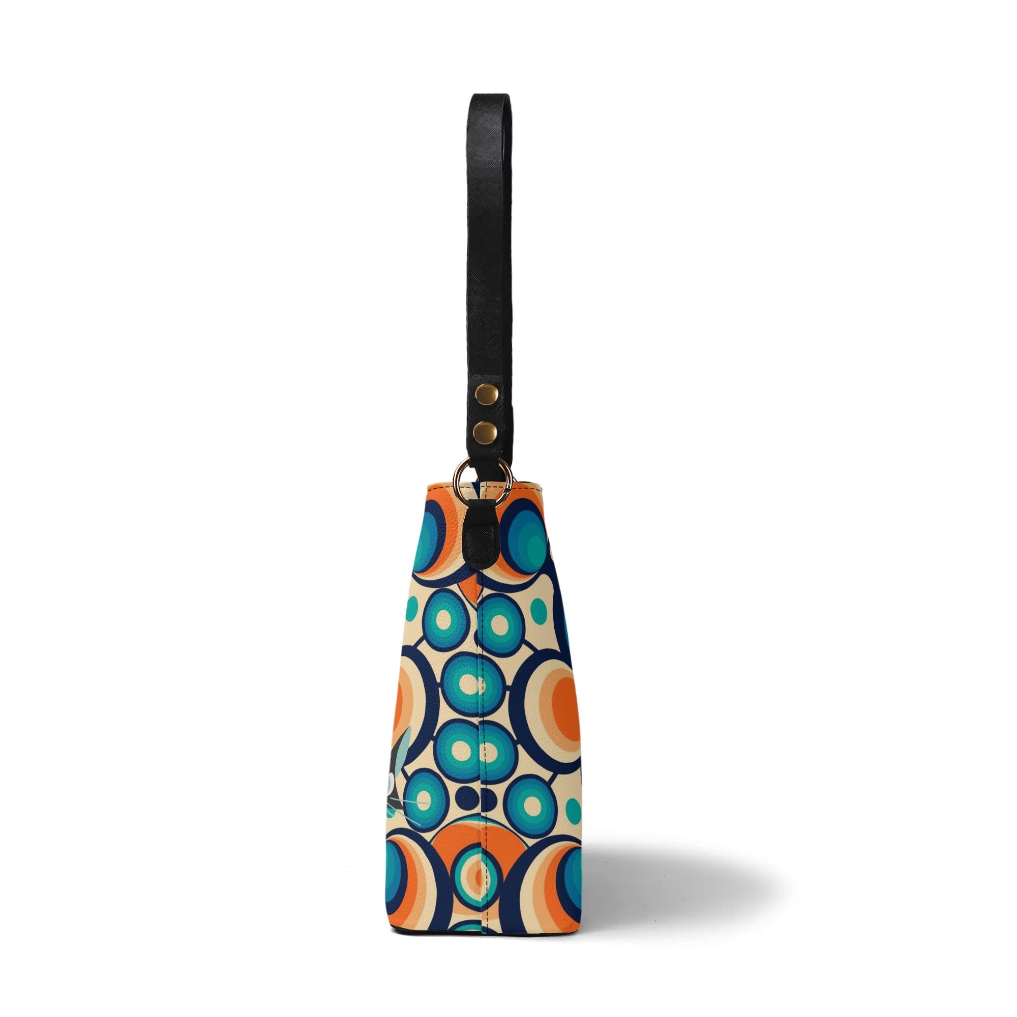 Funky Shoulder Bag, Groovy Retro Orb, Atomic Space Cat Kitschy Bucket Bag - Mid Century Modern Gal