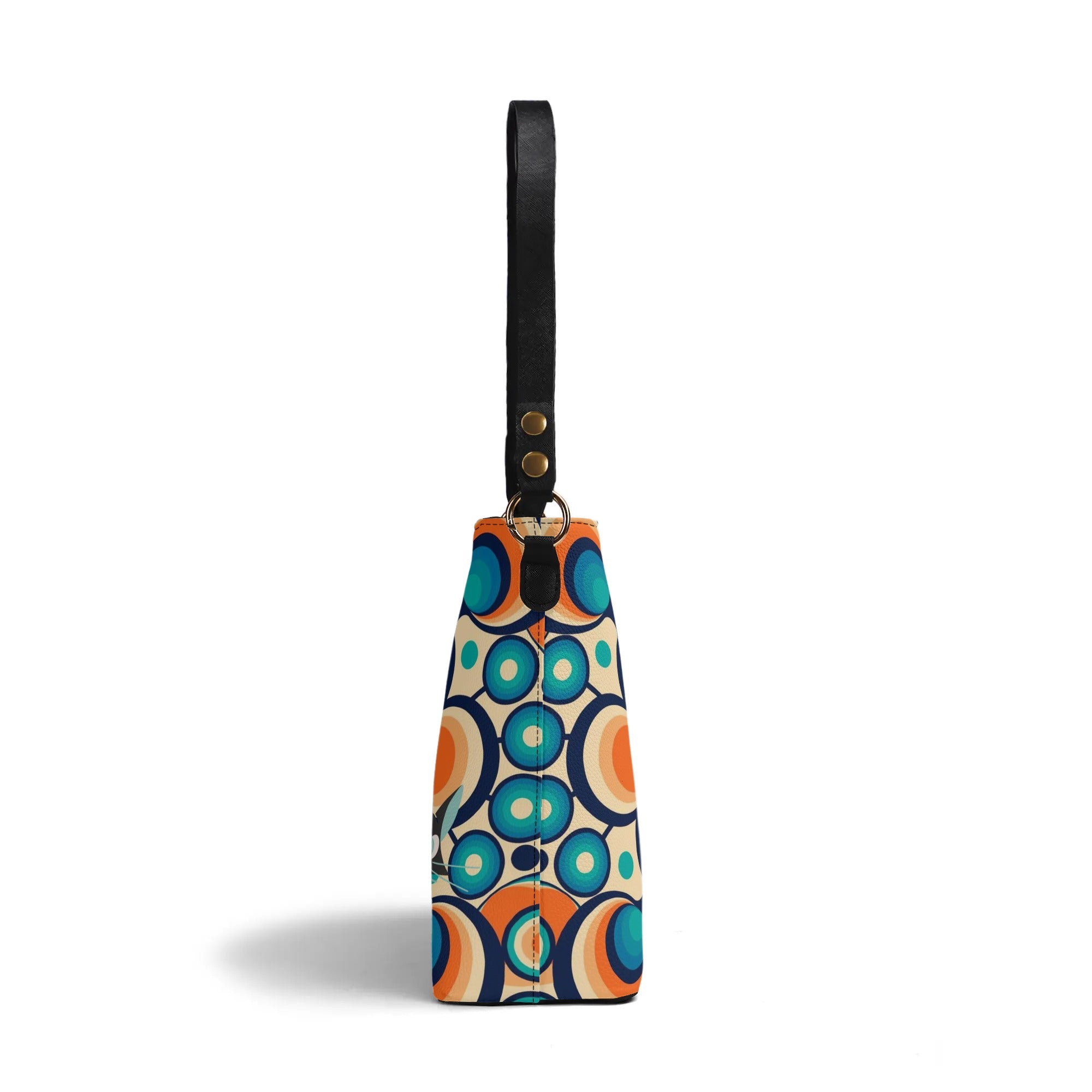 Funky Shoulder Bag, Groovy Retro Orb, Atomic Space Cat Kitschy Bucket Bag - Mid Century Modern Gal