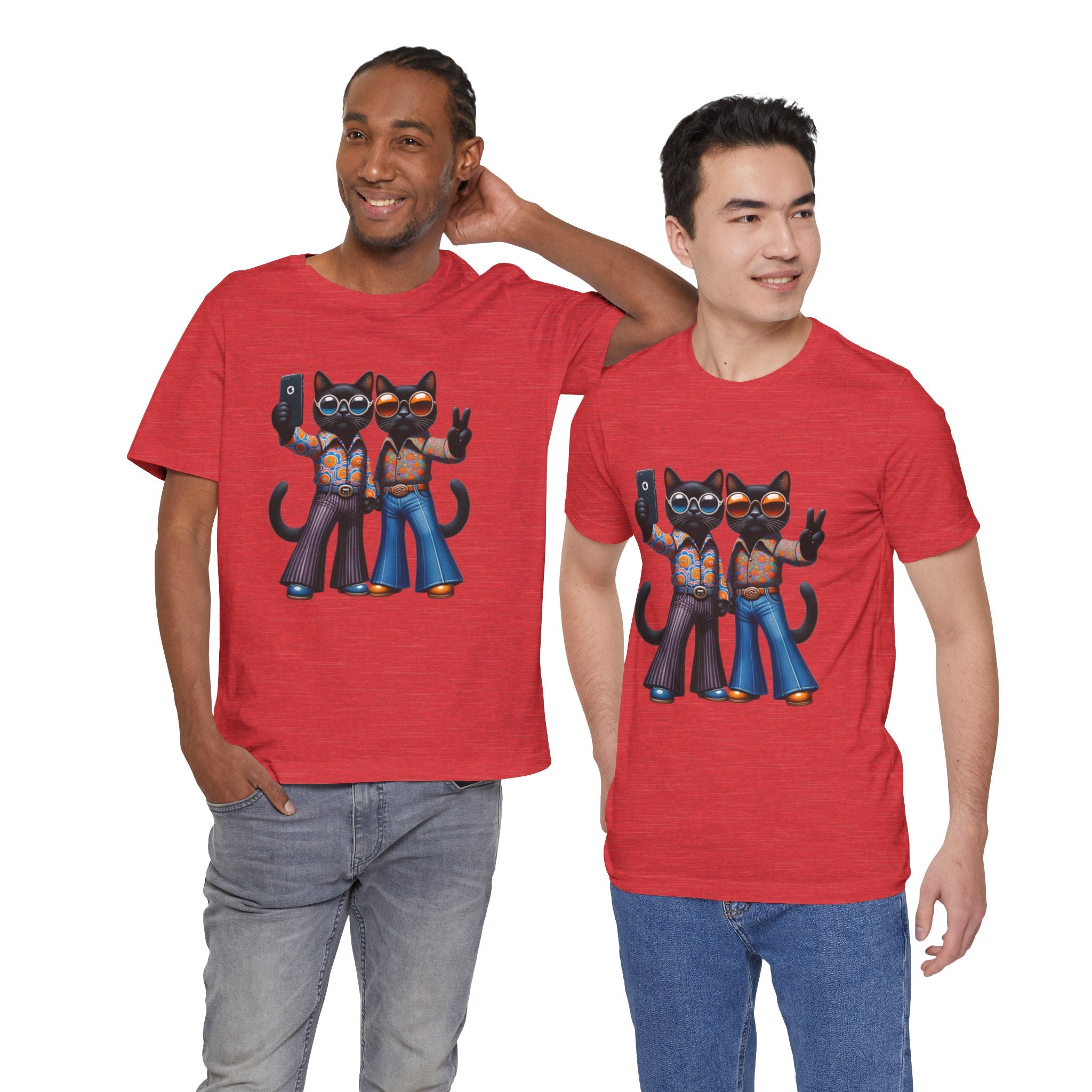 Two Cool Cats, Male Couple, Kitschy Fun Selfie Cats Retro Tee - Mid Century Modern Gal