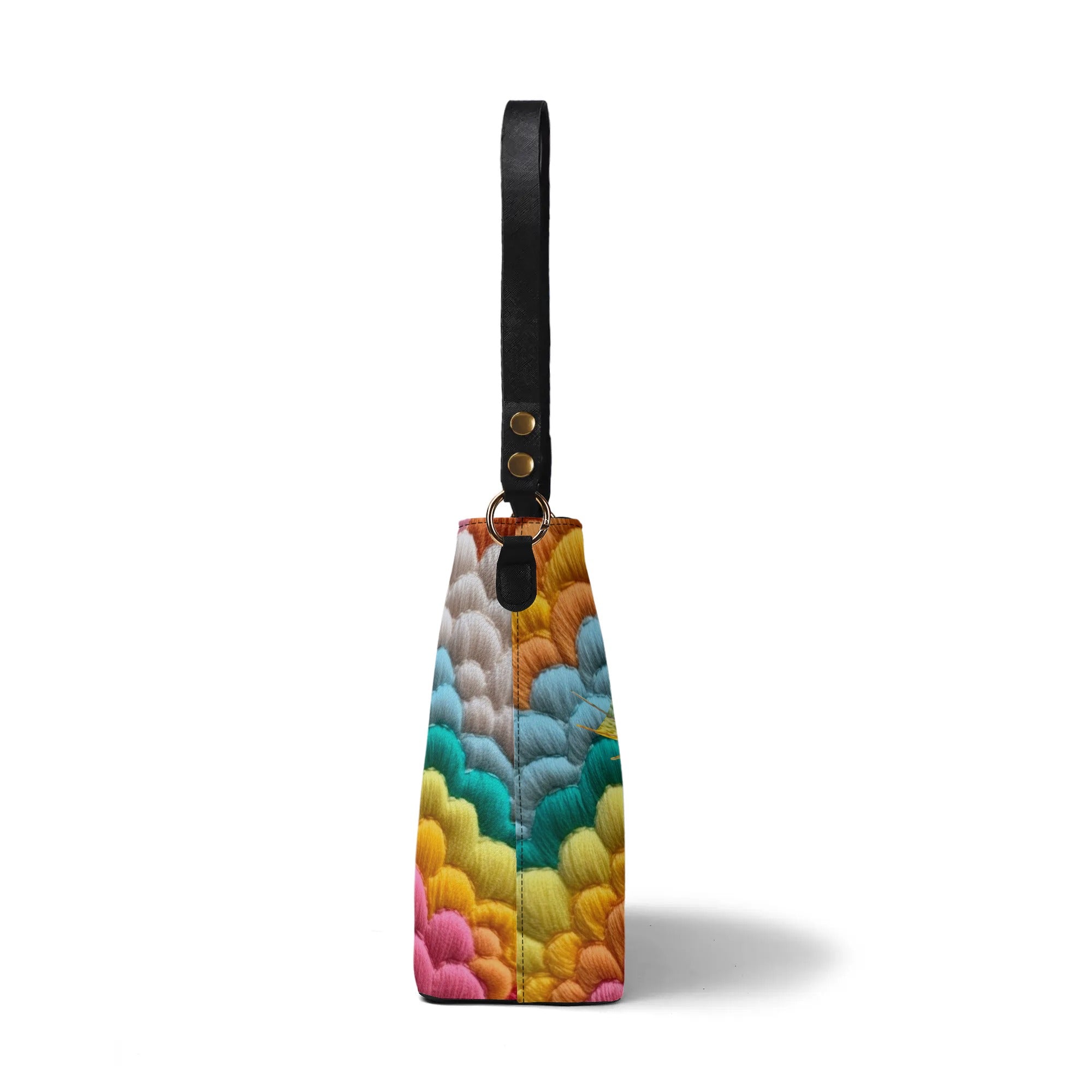 Retro Rainbow, LGBTQ Womens Bucket Bag, With Faux Embroidery - Mid Century Modern Gal