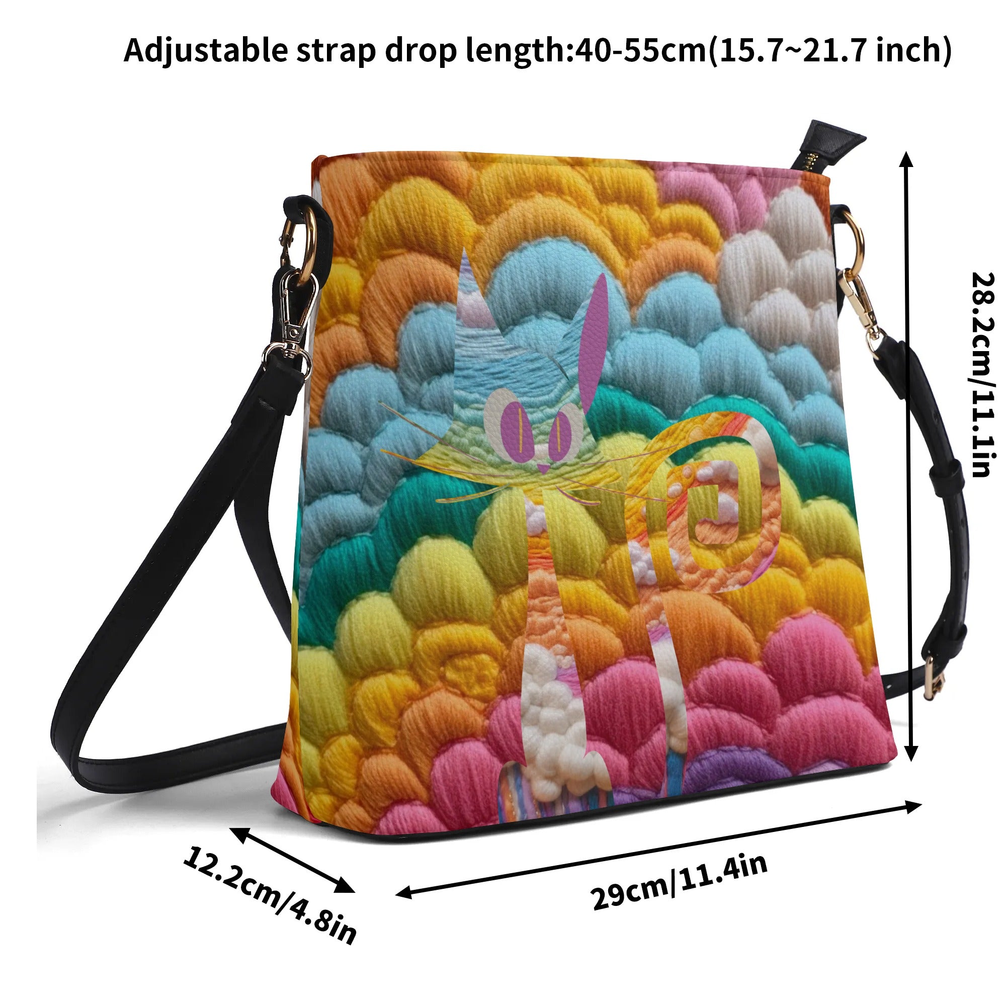Retro Rainbow, LGBTQ Womens Bucket Bag, With Faux Embroidery - Mid Century Modern Gal