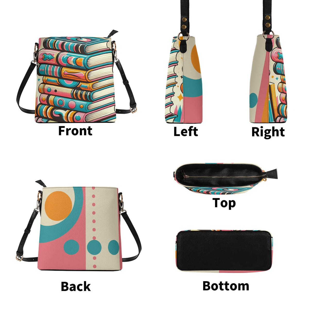 Book Lover Bucket Bag, Trendy Retro Style, Kitschy Fun Womens Shoulder Bag - Mid Century Modern Gal