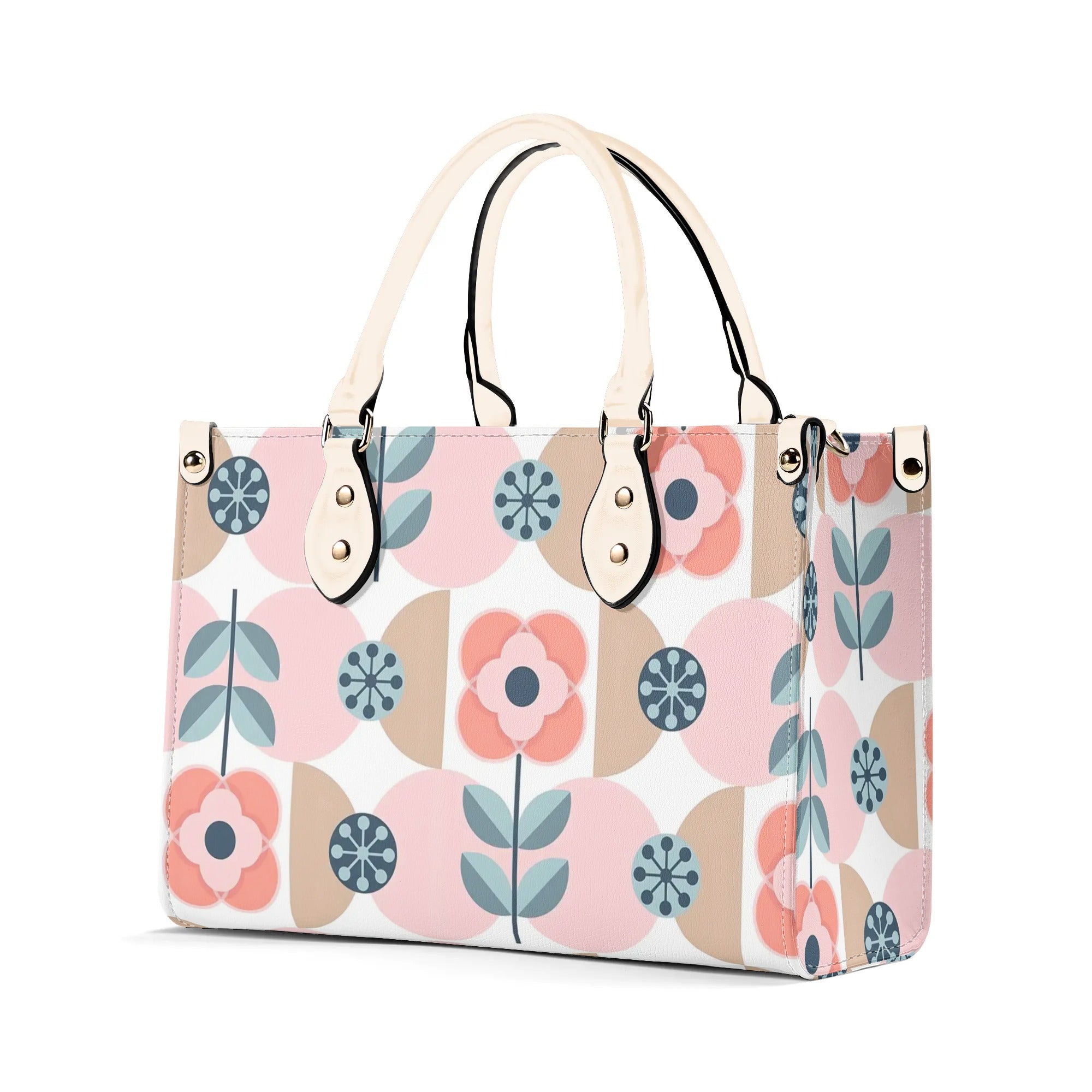 Designer Handbag With Scandinavian Pink, Blue Retro Floral, Mod Summer Handbag - Mid Century Modern Gal