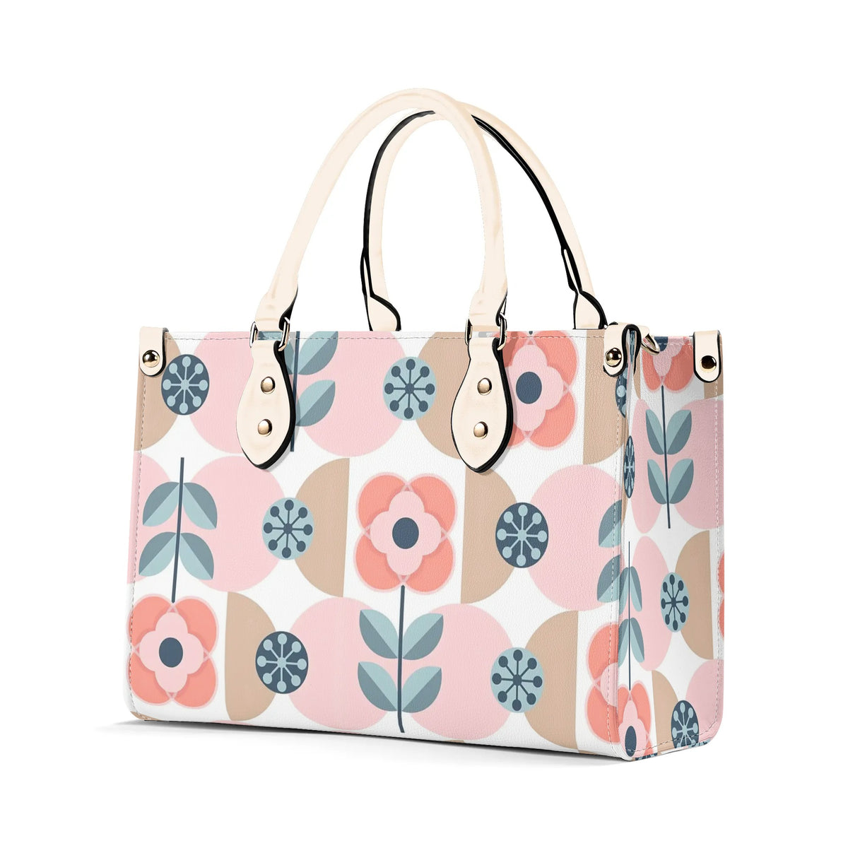 Designer Handbag With Scandinavian Pink, Blue Retro Floral, Mod Summer Handbag - Mid Century Modern Gal