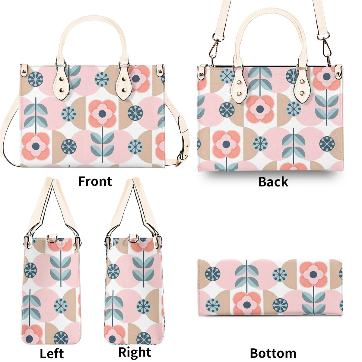 Designer Handbag With Scandinavian Pink, Blue Retro Floral, Mod Summer Handbag - Mid Century Modern Gal