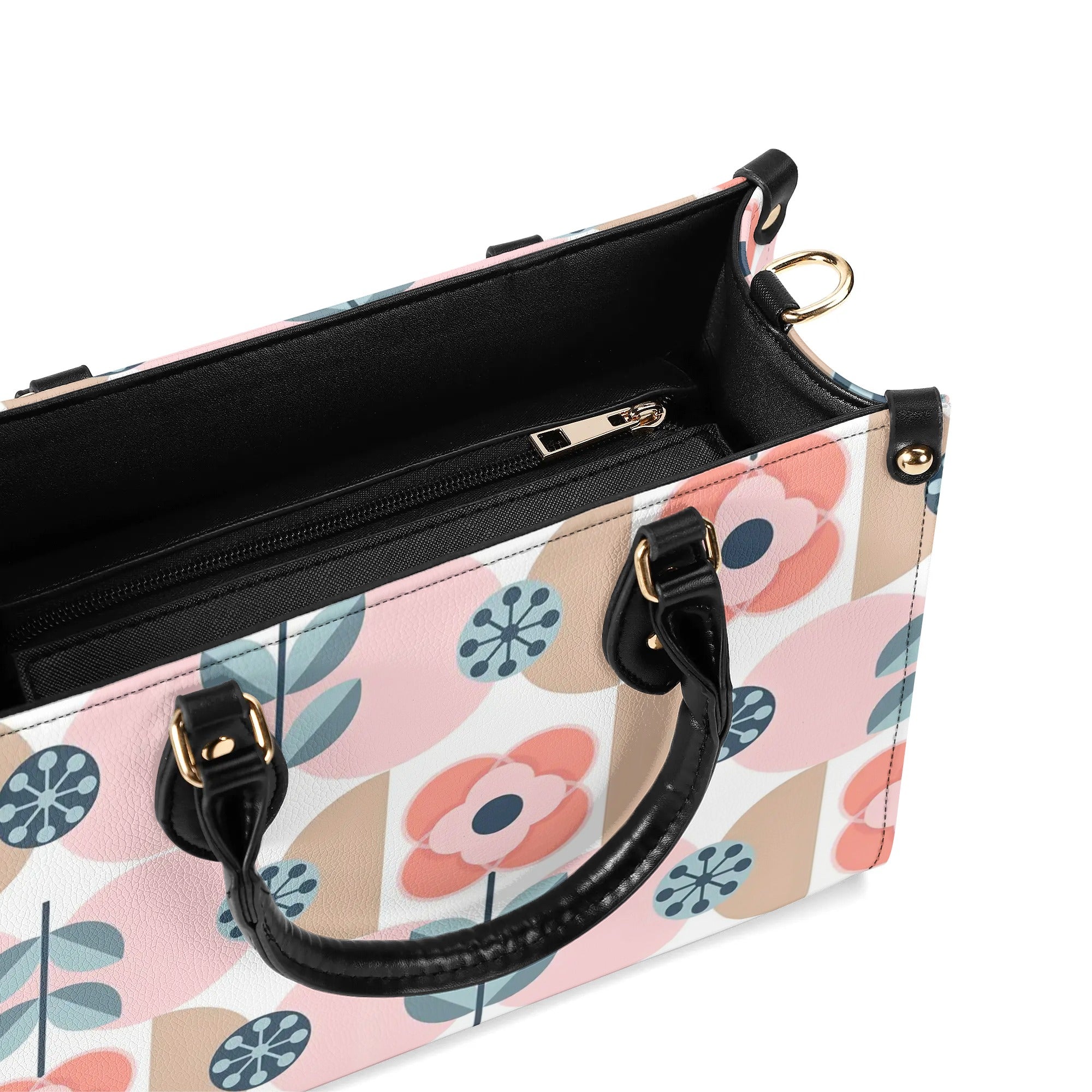Designer Handbag With Scandinavian Pink, Blue Retro Floral, Mod Summer Handbag - Mid Century Modern Gal