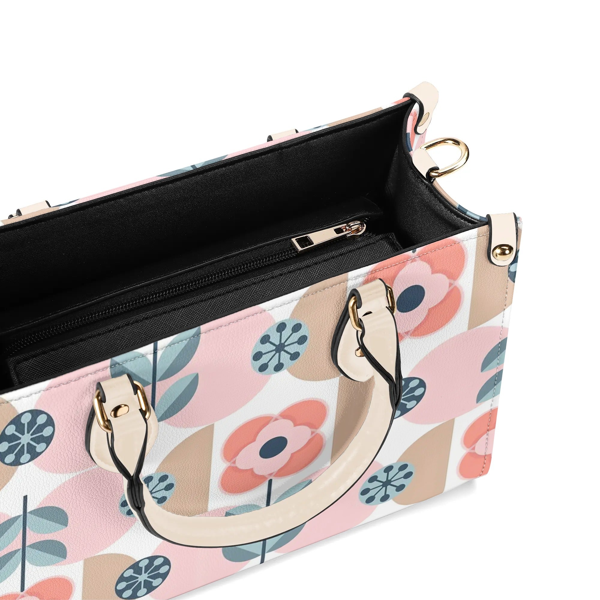 Designer Handbag With Scandinavian Pink, Blue Retro Floral, Mod Summer Handbag - Mid Century Modern Gal