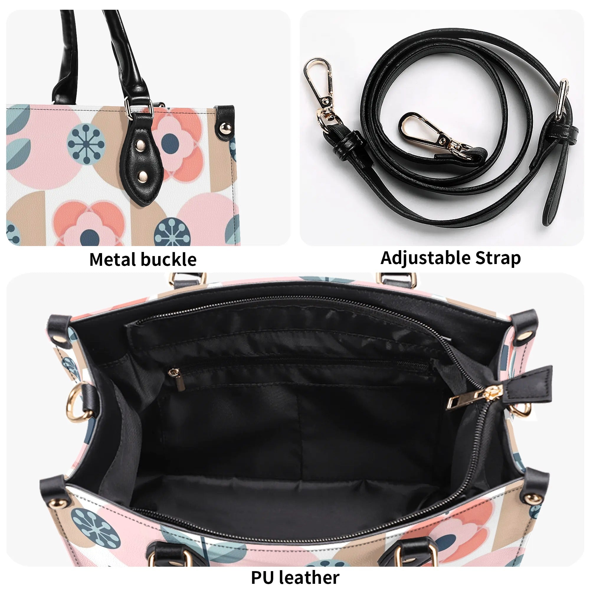 Designer Handbag With Scandinavian Pink, Blue Retro Floral, Mod Summer Handbag - Mid Century Modern Gal