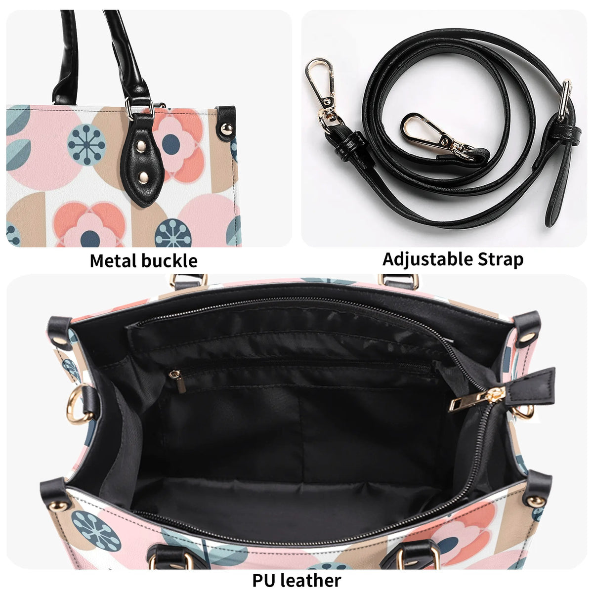 Designer Handbag With Scandinavian Pink, Blue Retro Floral, Mod Summer Handbag - Mid Century Modern Gal