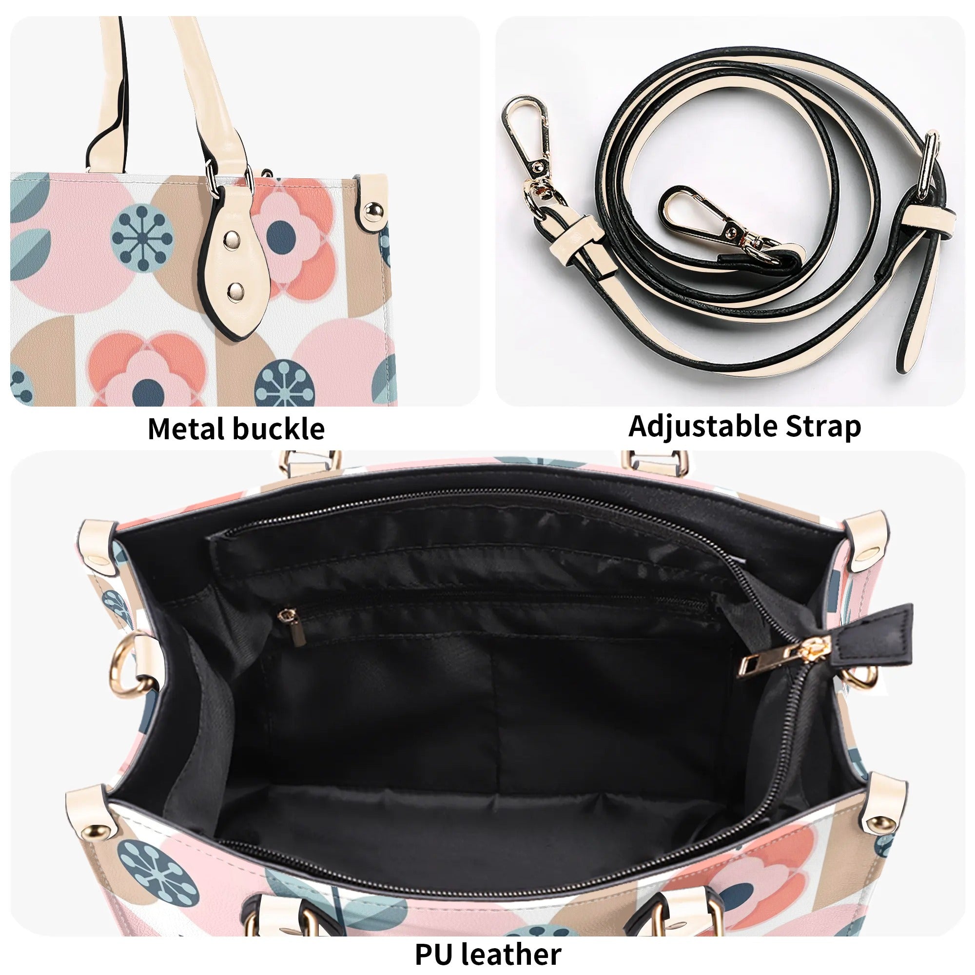 Designer Handbag With Scandinavian Pink, Blue Retro Floral, Mod Summer Handbag - Mid Century Modern Gal