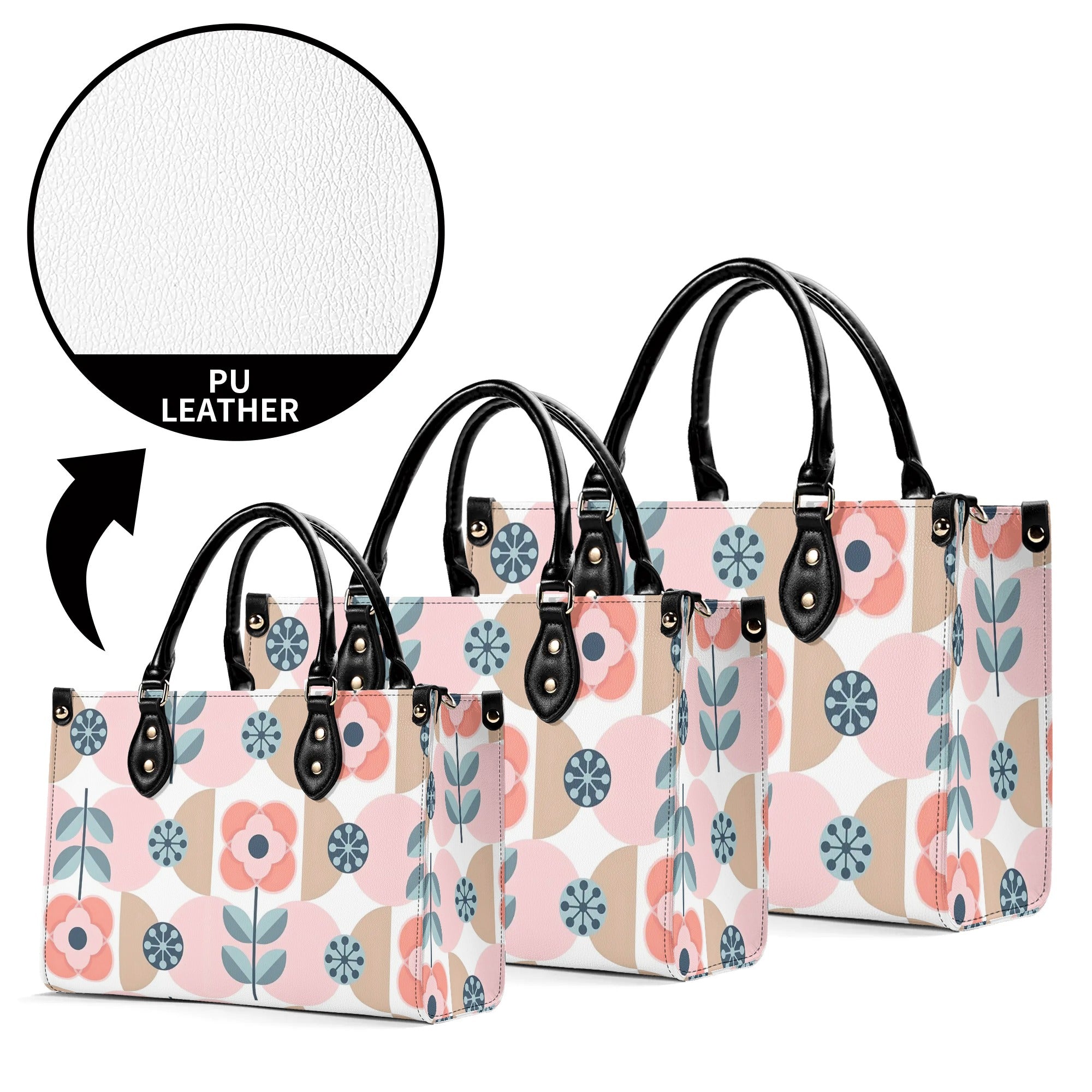 Designer Handbag With Scandinavian Pink, Blue Retro Floral, Mod Summer Handbag - Mid Century Modern Gal