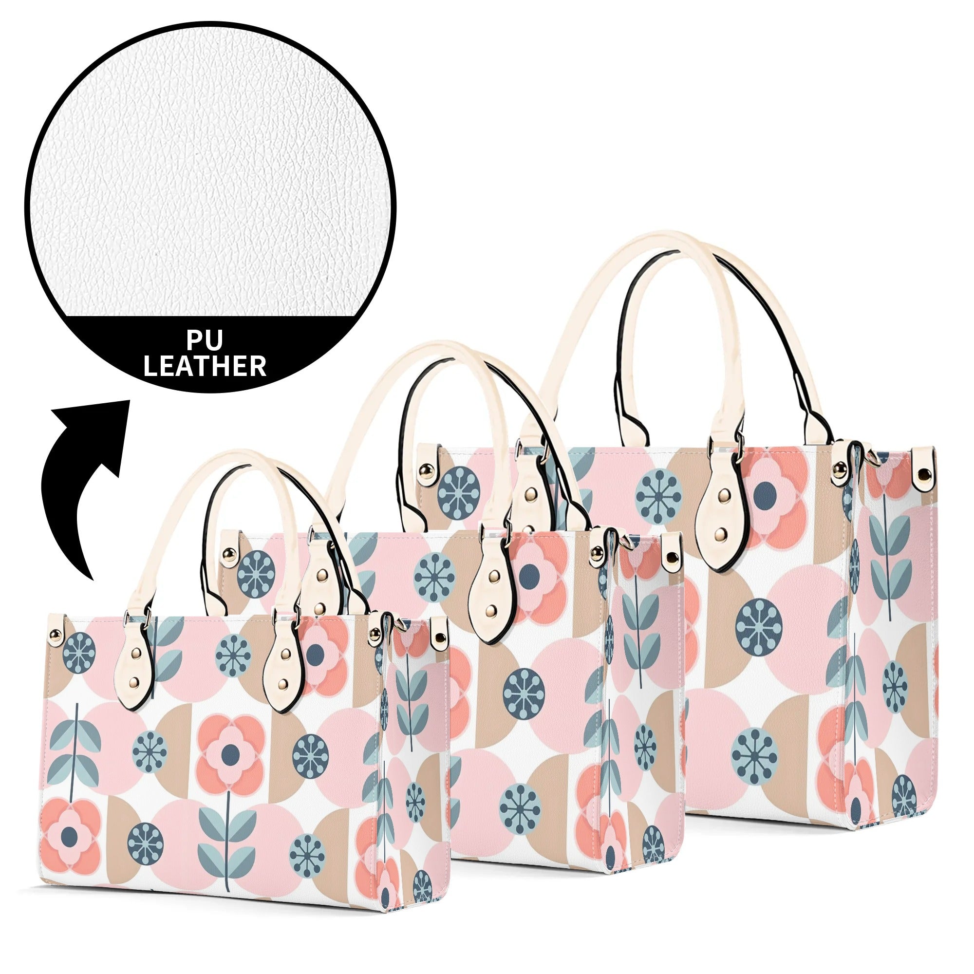Designer Handbag With Scandinavian Pink, Blue Retro Floral, Mod Summer Handbag - Mid Century Modern Gal
