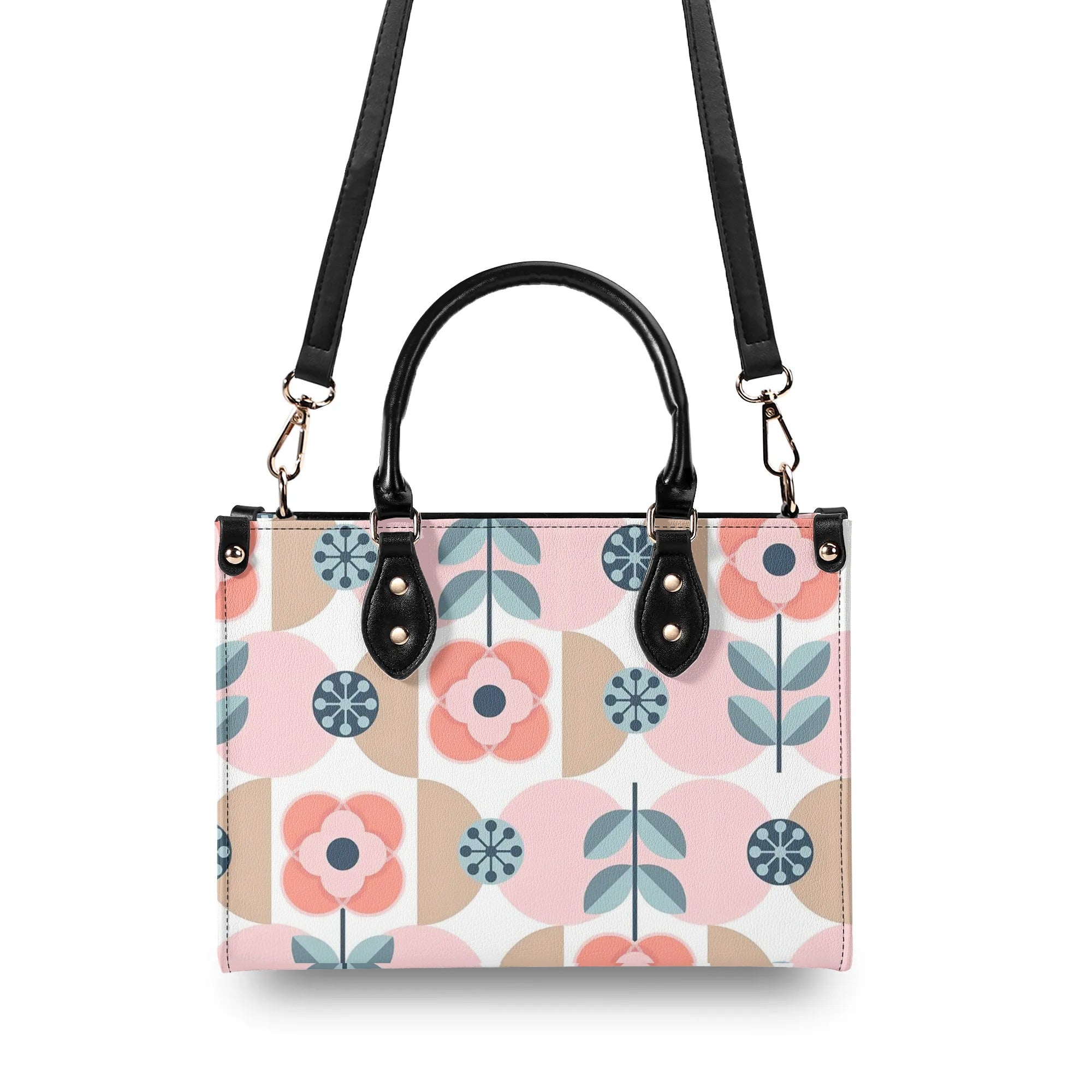 Designer Handbag With Scandinavian Pink, Blue Retro Floral, Mod Summer Handbag - Mid Century Modern Gal