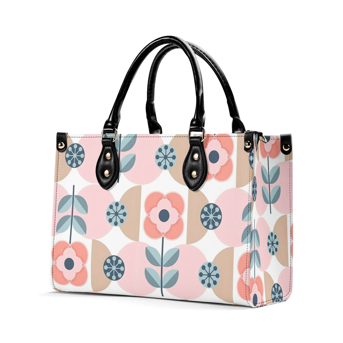 Designer Handbag With Scandinavian Pink, Blue Retro Floral, Mod Summer Handbag - Mid Century Modern Gal