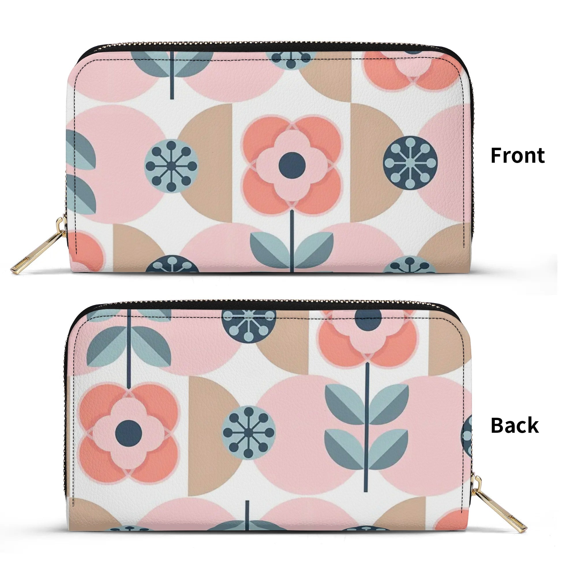 Scandinavian Pink And Blue Floral Designer Wallet Wristlet - Mid Century Modern Gal