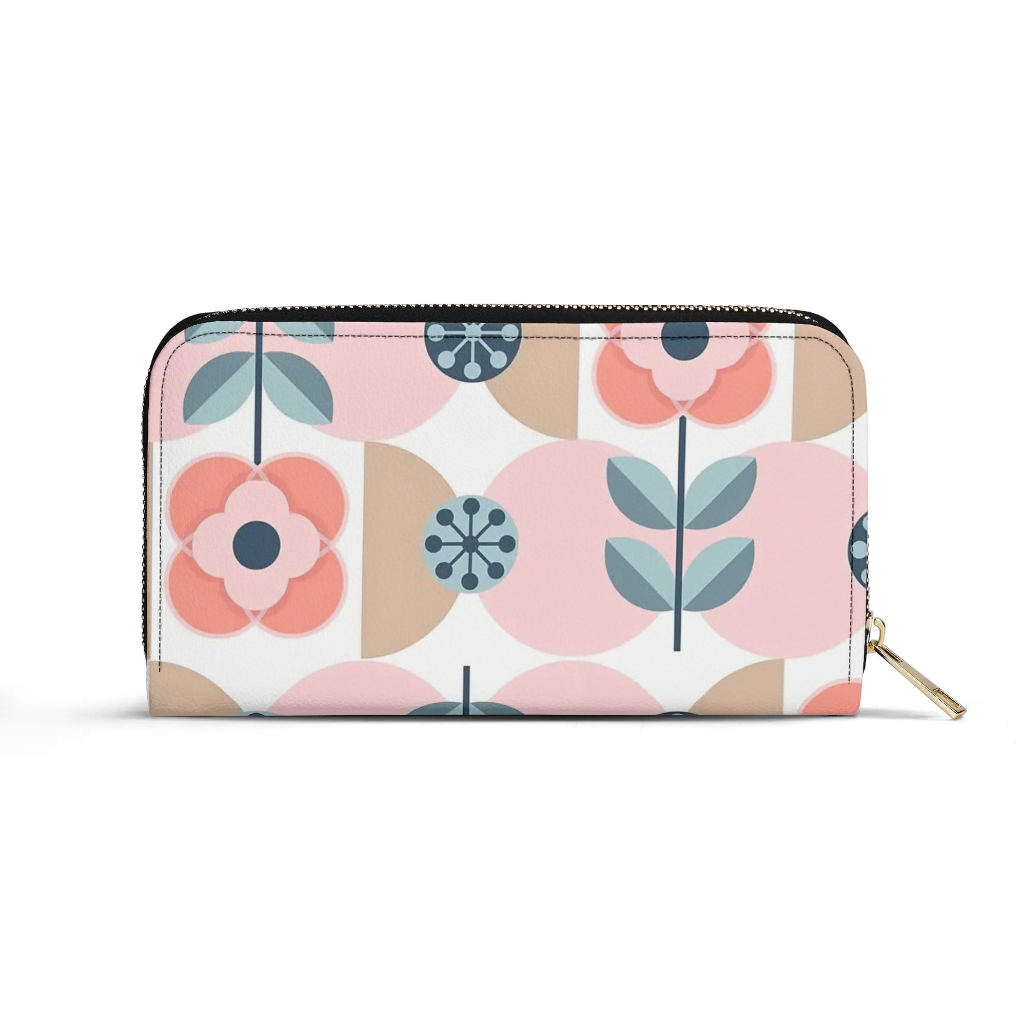Scandinavian Pink And Blue Floral Designer Wallet Wristlet - Mid Century Modern Gal