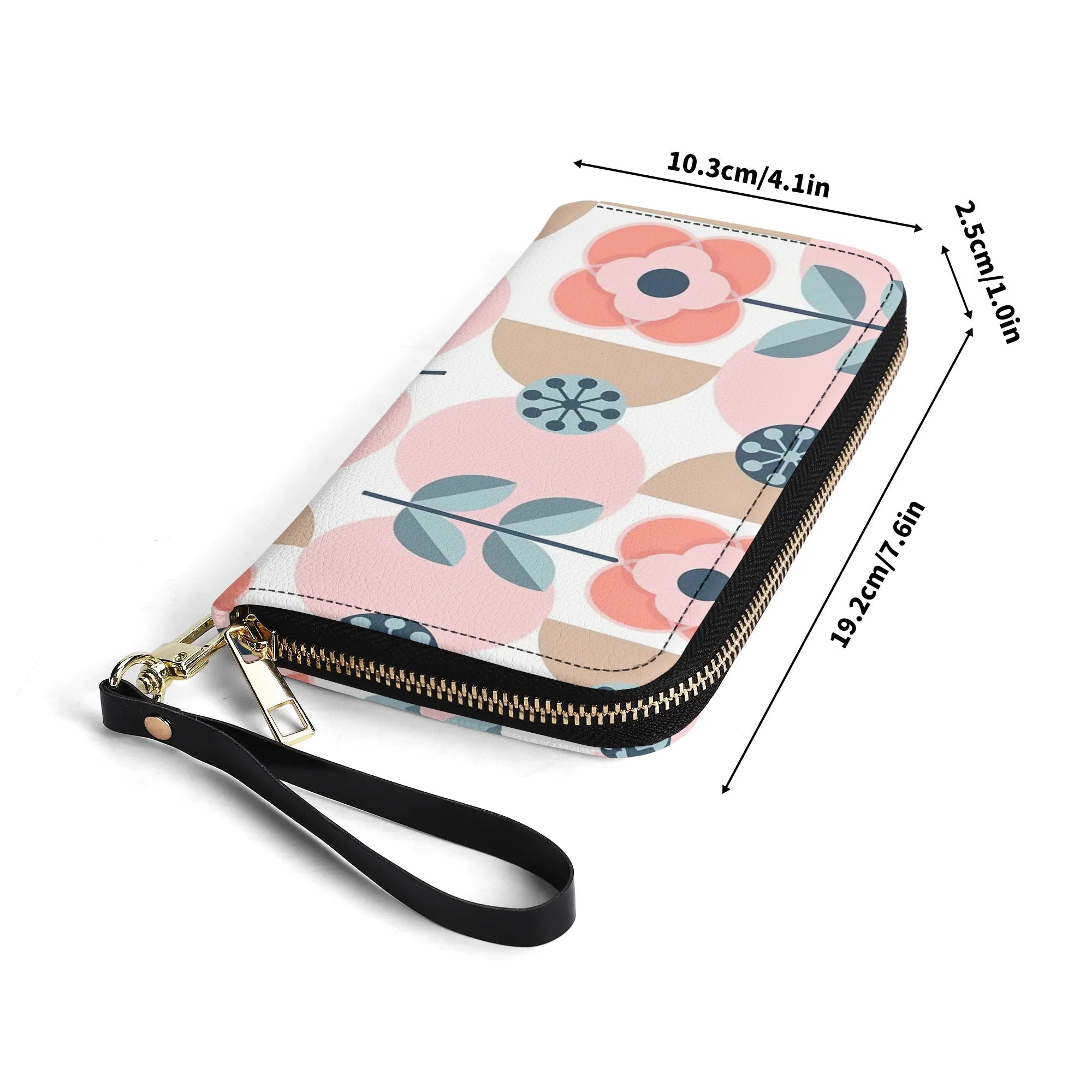 Scandinavian Pink And Blue Floral Designer Wallet Wristlet - Mid Century Modern Gal