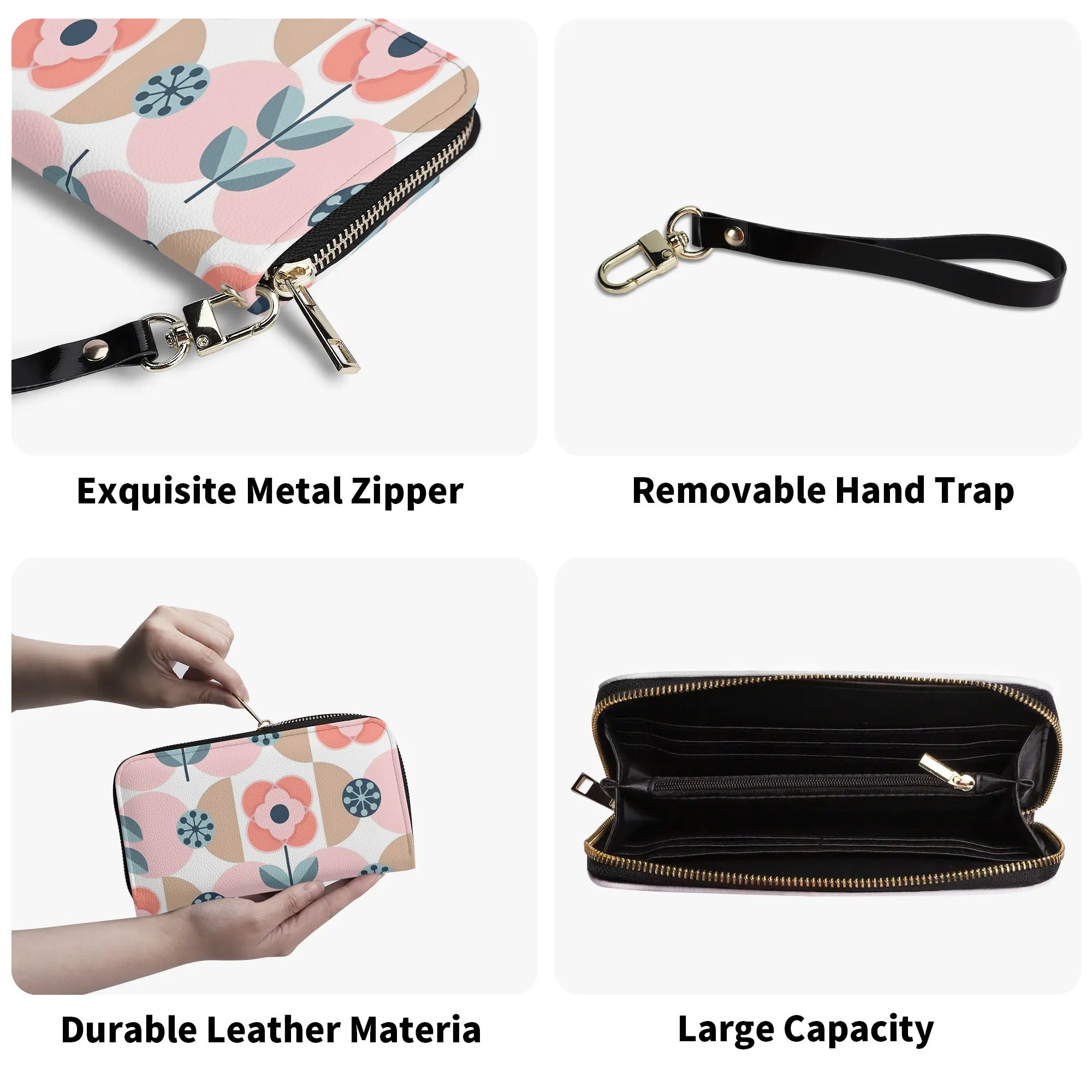Scandinavian Pink And Blue Floral Designer Wallet Wristlet - Mid Century Modern Gal
