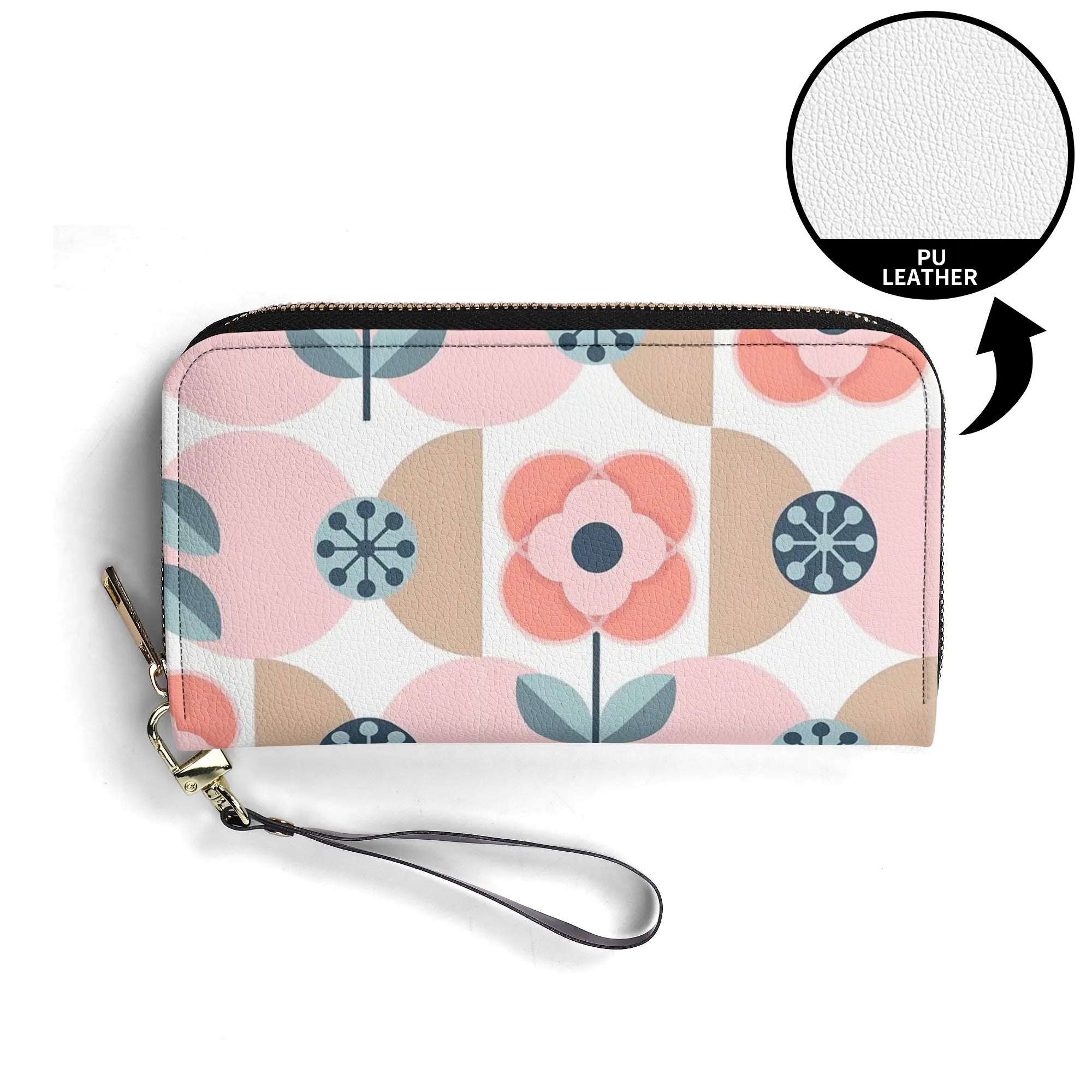 Scandinavian Pink And Blue Floral Designer Wallet Wristlet - Mid Century Modern Gal