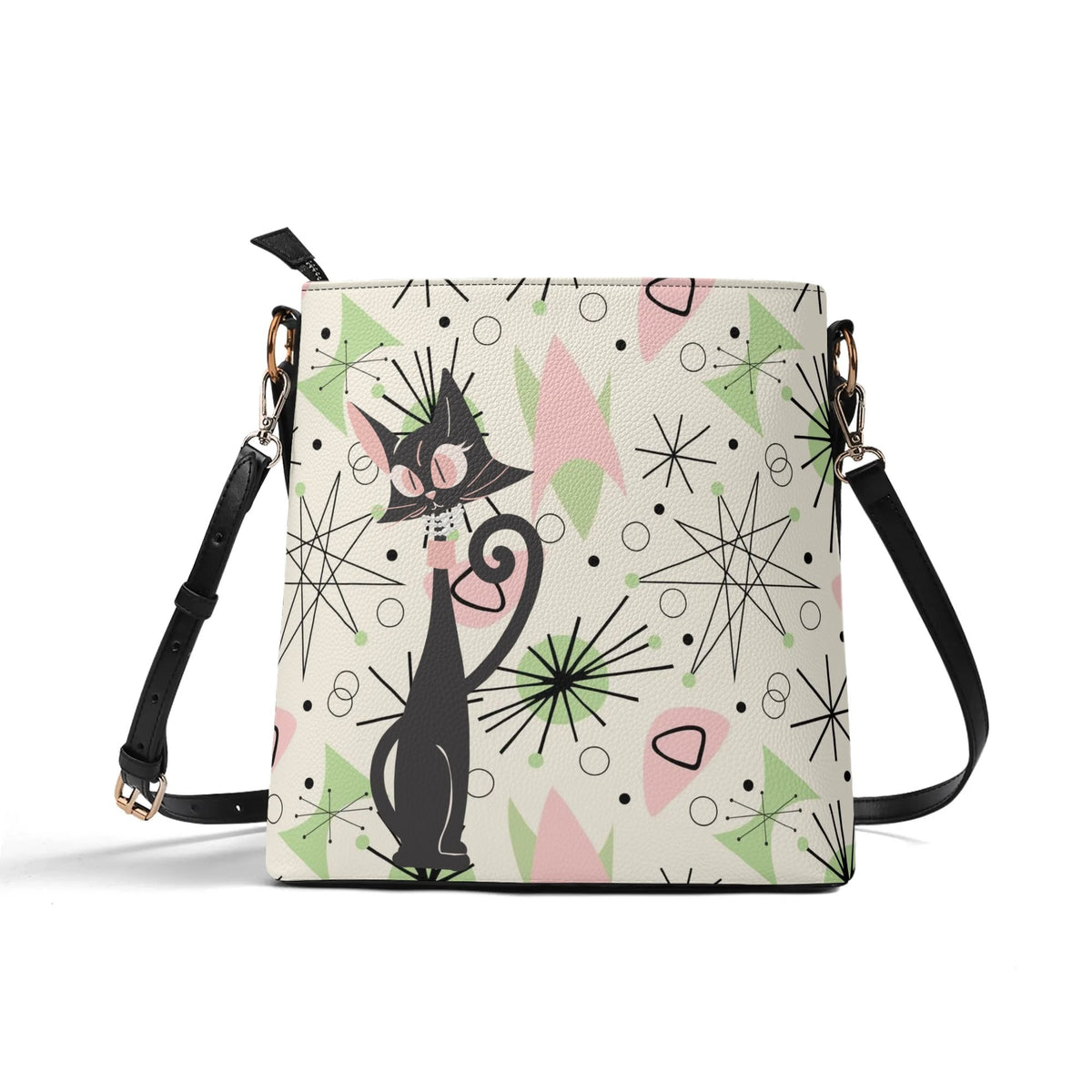 Atomic Cat Bucket Bag, Astro Atomic 50s Kitschy Style - Mid Century Modern Gal