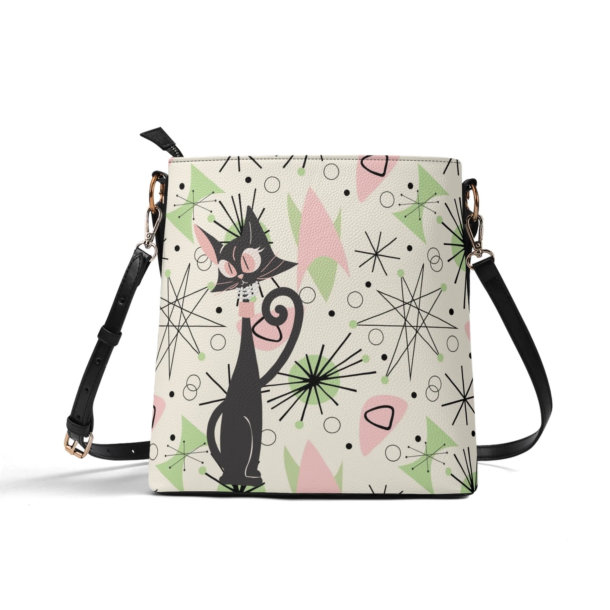 Atomic Cat Bucket Bag, Astro Atomic 50s Kitschy Style - Mid Century Modern Gal