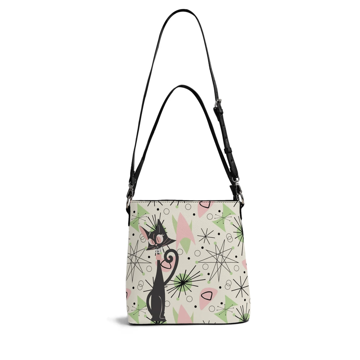 Atomic Cat Bucket Bag, Astro Atomic 50s Kitschy Style - Mid Century Modern Gal