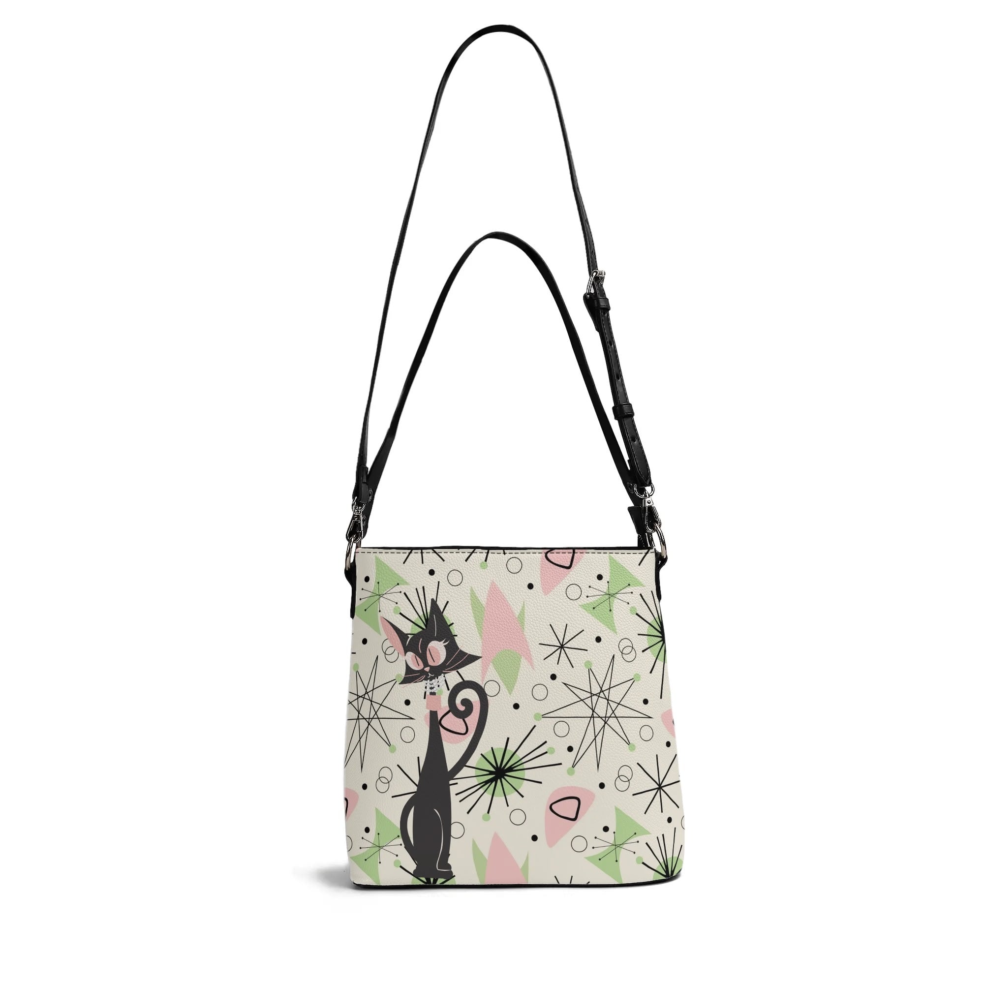 Atomic Cat Bucket Bag, Astro Atomic 50s Kitschy Style - Mid Century Modern Gal
