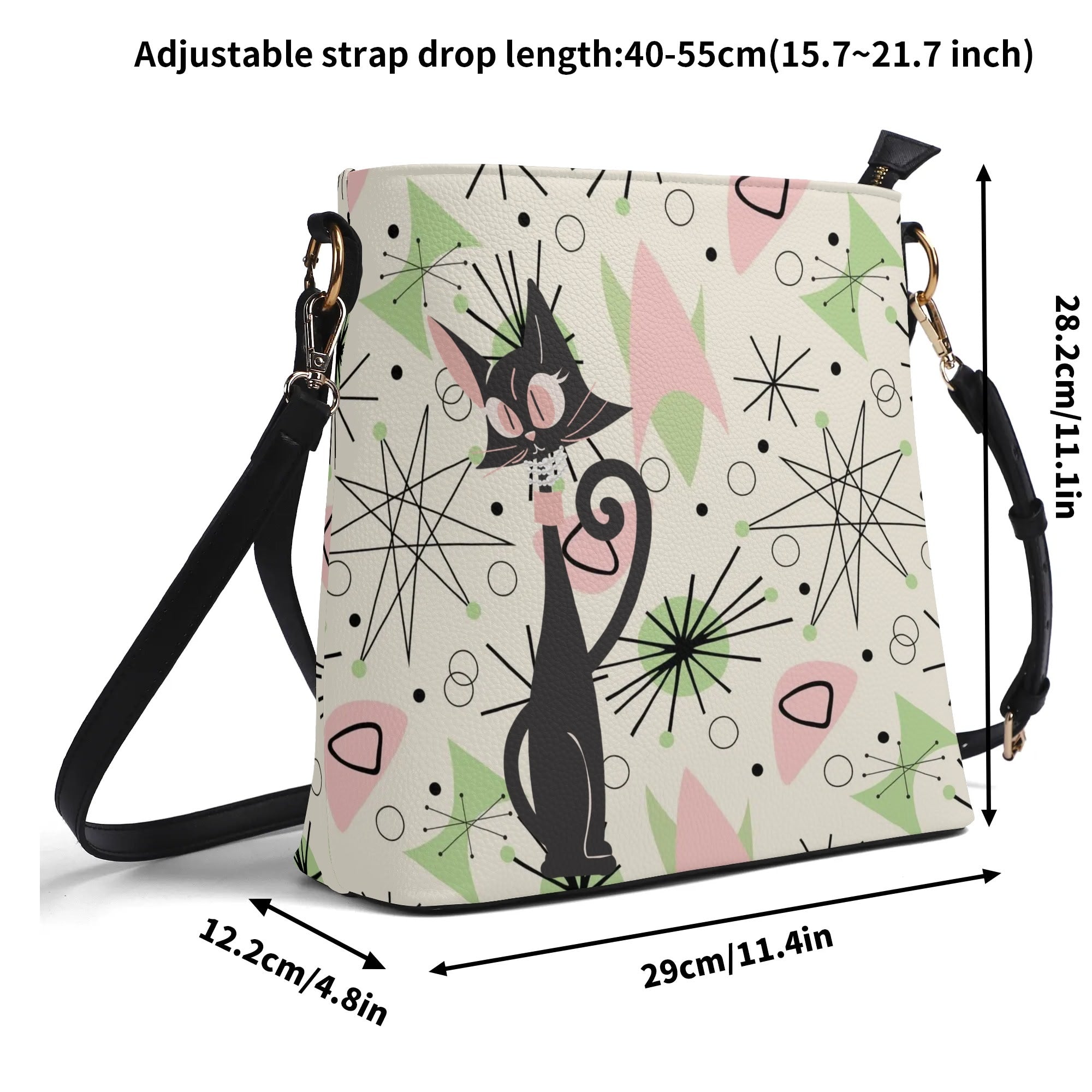 Atomic Cat Bucket Bag, Astro Atomic 50s Kitschy Style - Mid Century Modern Gal