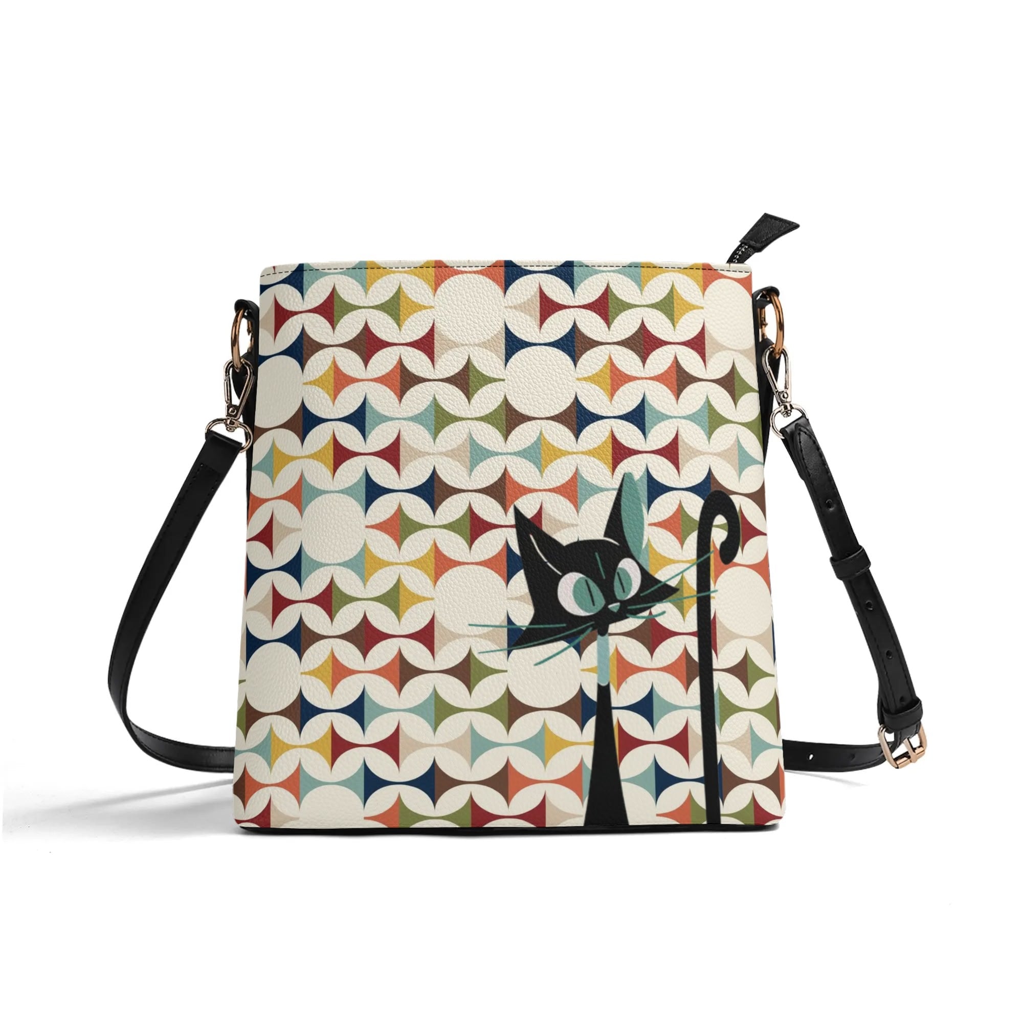 Mid Century Modern Scandinavian Designed, Atomic Cat, Kitschy Bucket Bag - Mid Century Modern Gal