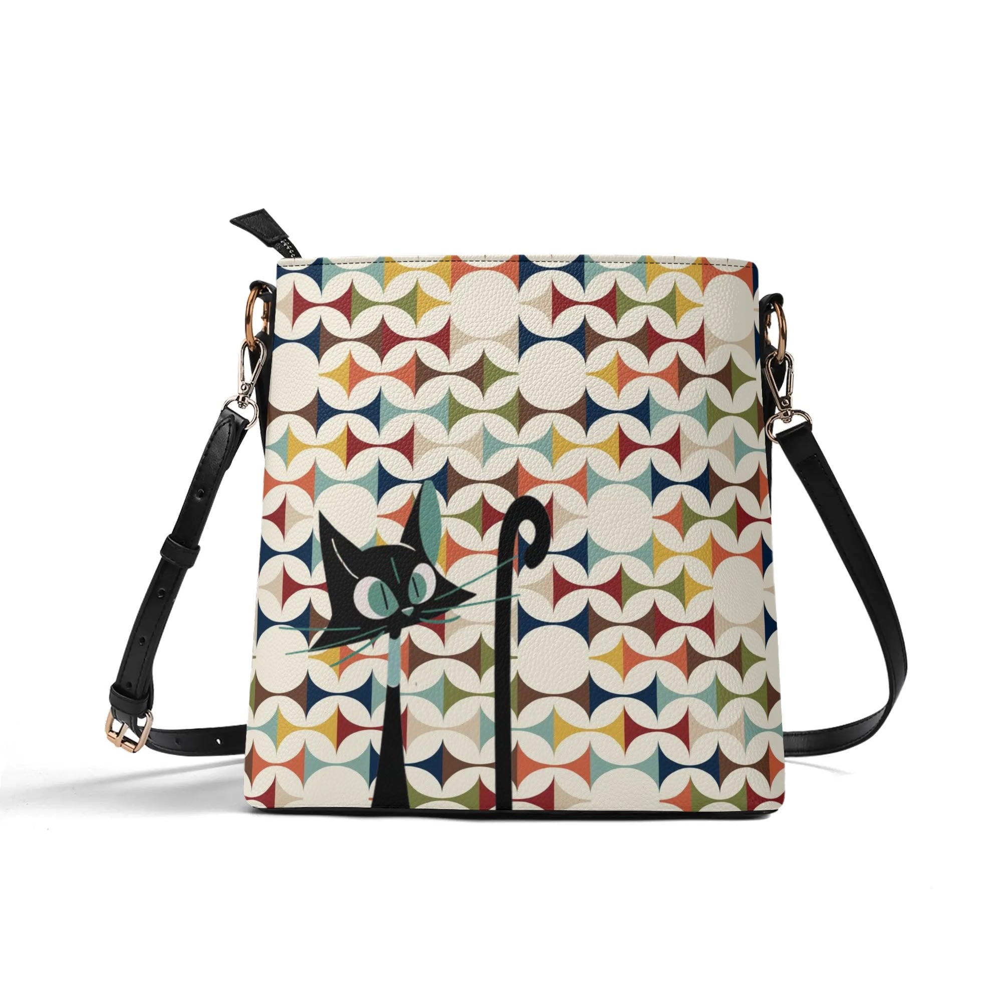 Mid Century Modern Scandinavian Designed, Atomic Cat, Kitschy Bucket Bag - Mid Century Modern Gal