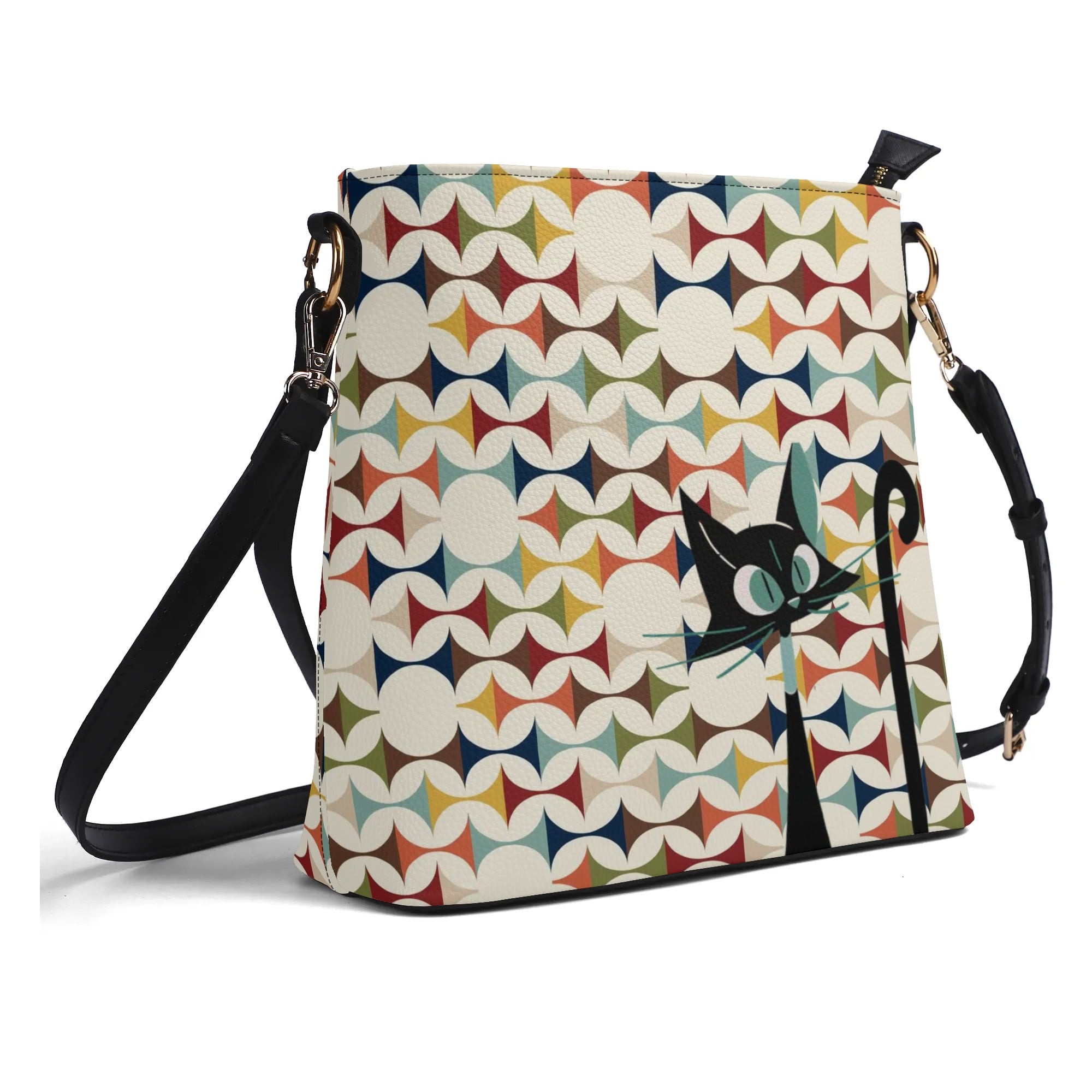 Mid Century Modern Scandinavian Designed, Atomic Cat, Kitschy Bucket Bag - Mid Century Modern Gal
