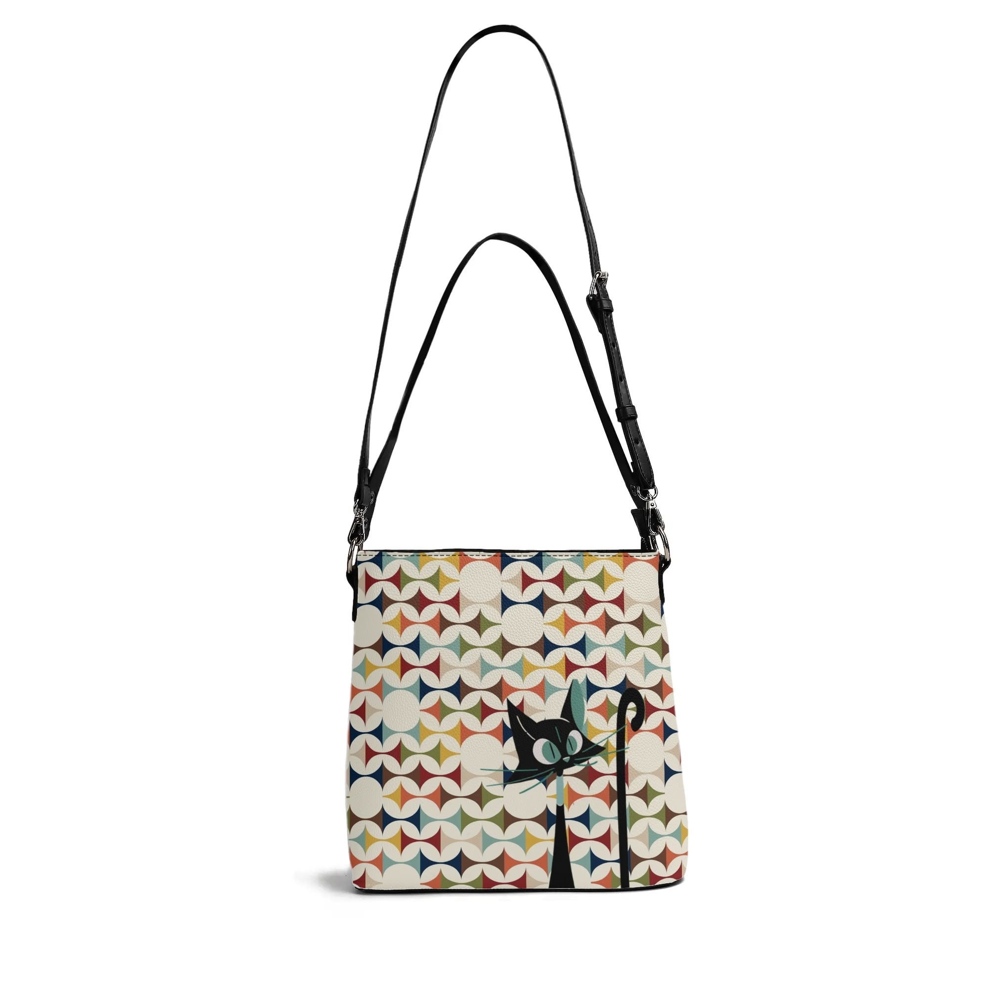 Mid Century Modern Scandinavian Designed, Atomic Cat, Kitschy Bucket Bag - Mid Century Modern Gal