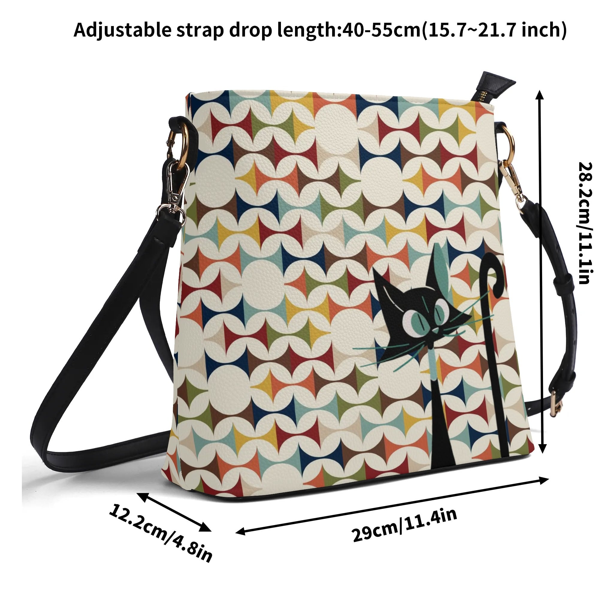 Mid Century Modern Scandinavian Designed, Atomic Cat, Kitschy Bucket Bag - Mid Century Modern Gal
