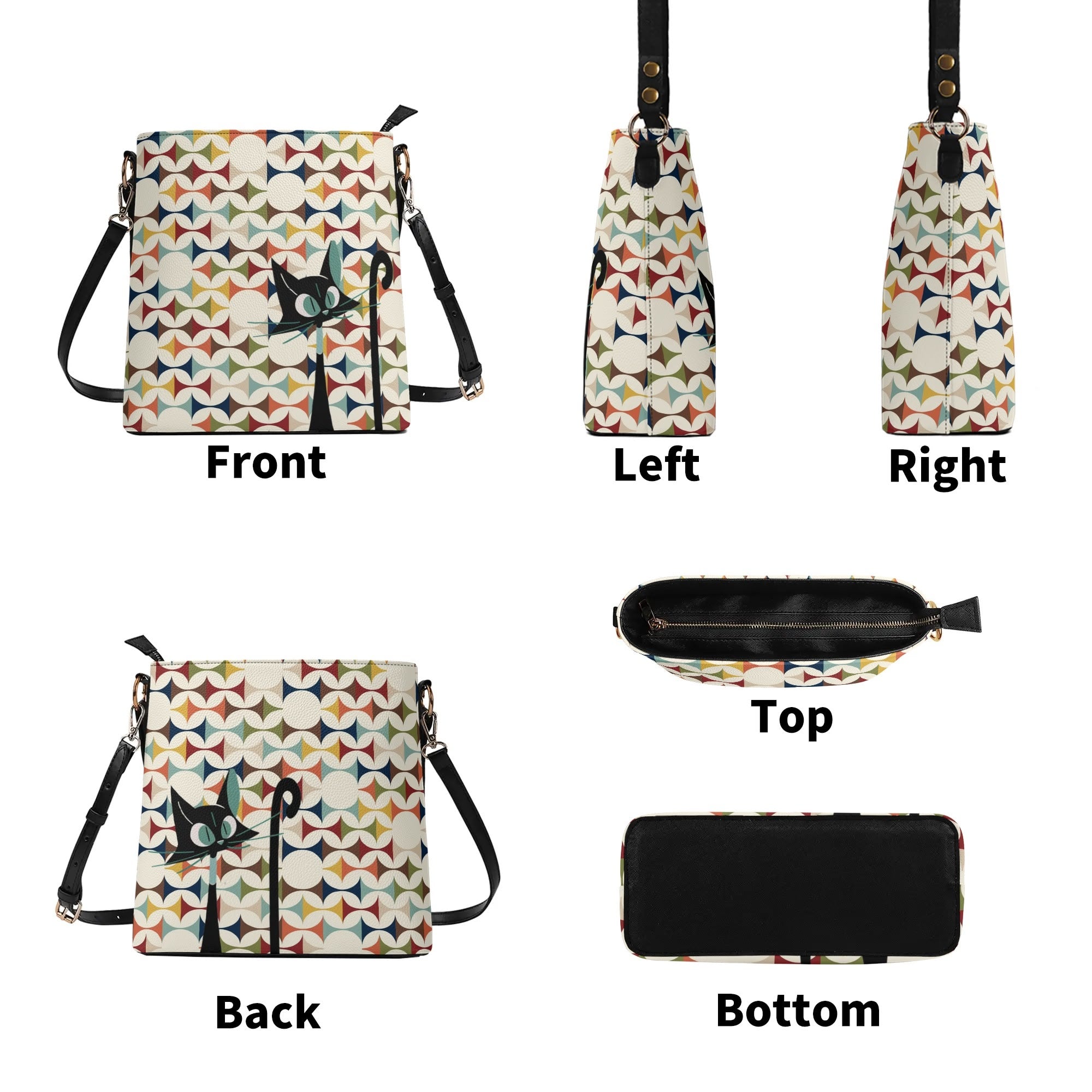 Mid Century Modern Scandinavian Designed, Atomic Cat, Kitschy Bucket Bag - Mid Century Modern Gal