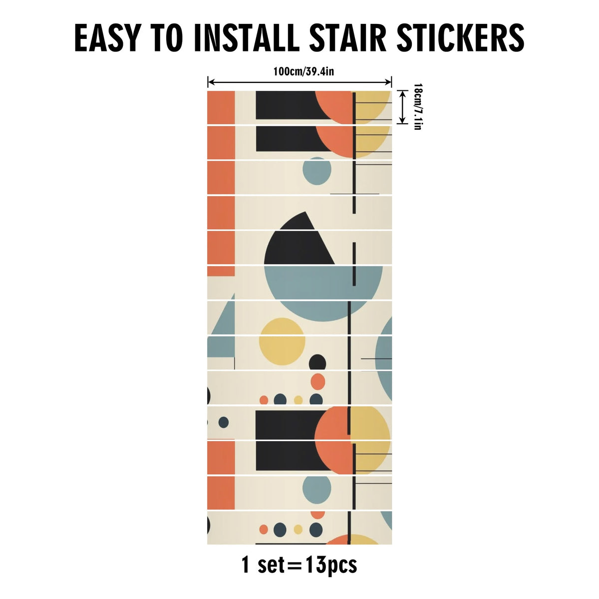 Mid Century Modern Peel And Stick Bauhaus Geometric Designed Stair Riser - Mid Century Modern Gal