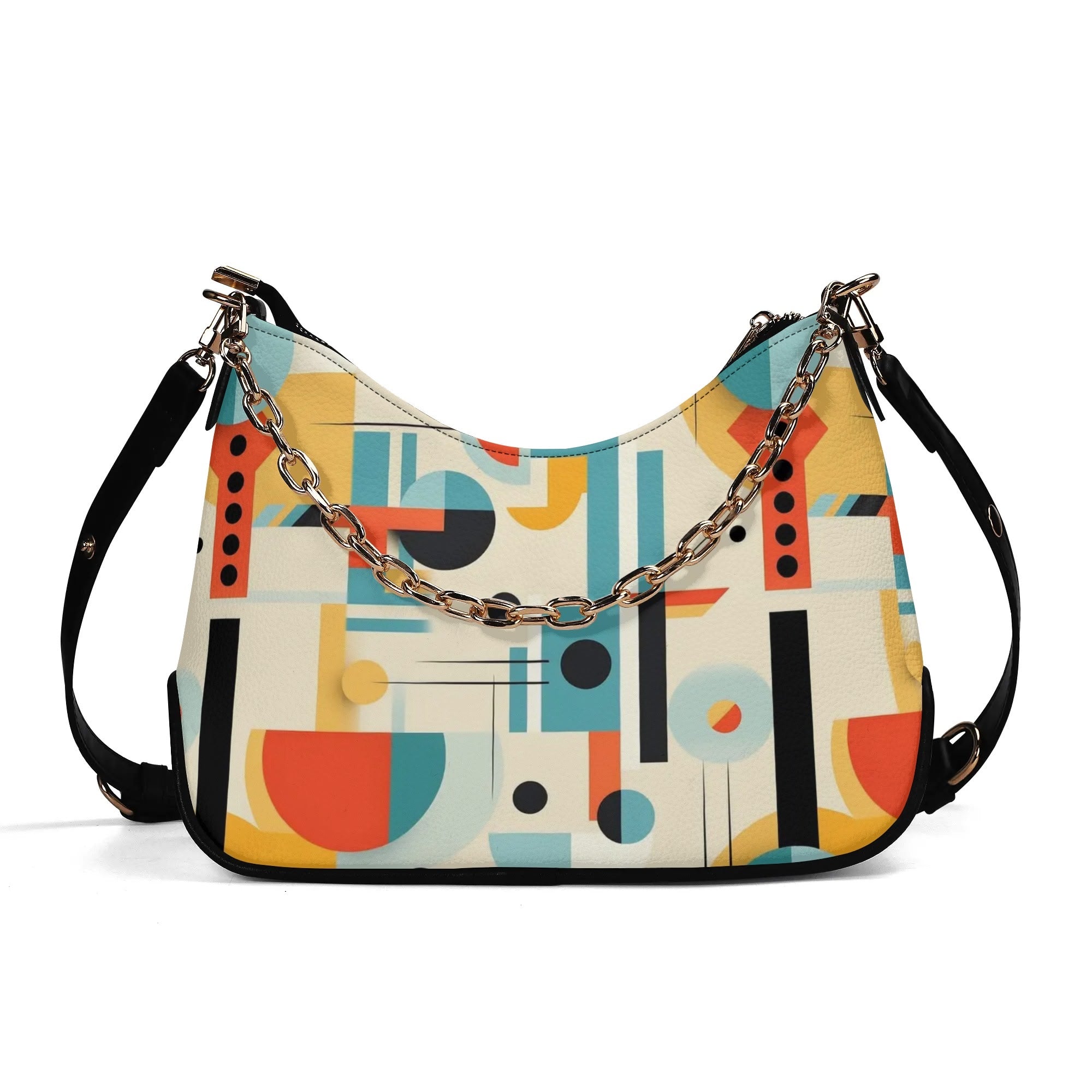 Bauhaus Designed Luxury Crossbody Mid Mod Shoulder Bag With Gold Chain - Mid Century Modern Gal
