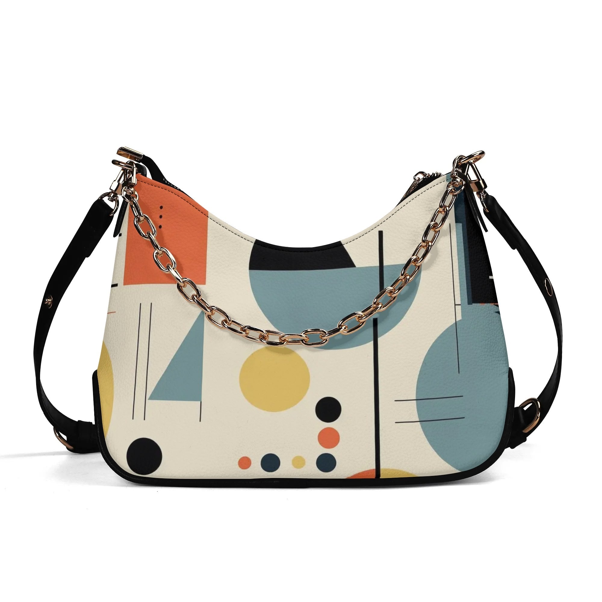 Mid Mod Bauhuas Designed Ladies Luxury Cross Body Bag With Gold Chain - Mid Century Modern Gal