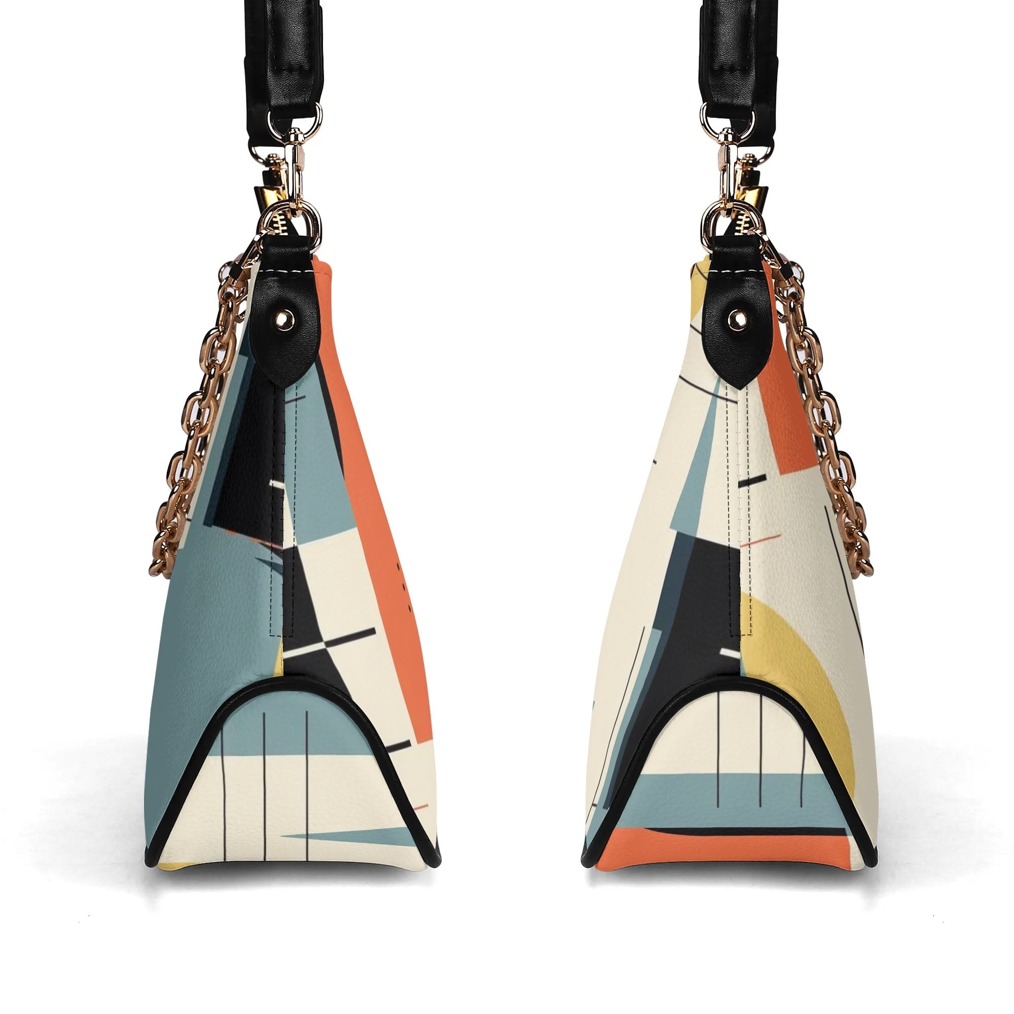 Mid Mod Bauhuas Designed Ladies Luxury Cross Body Bag With Gold Chain - Mid Century Modern Gal