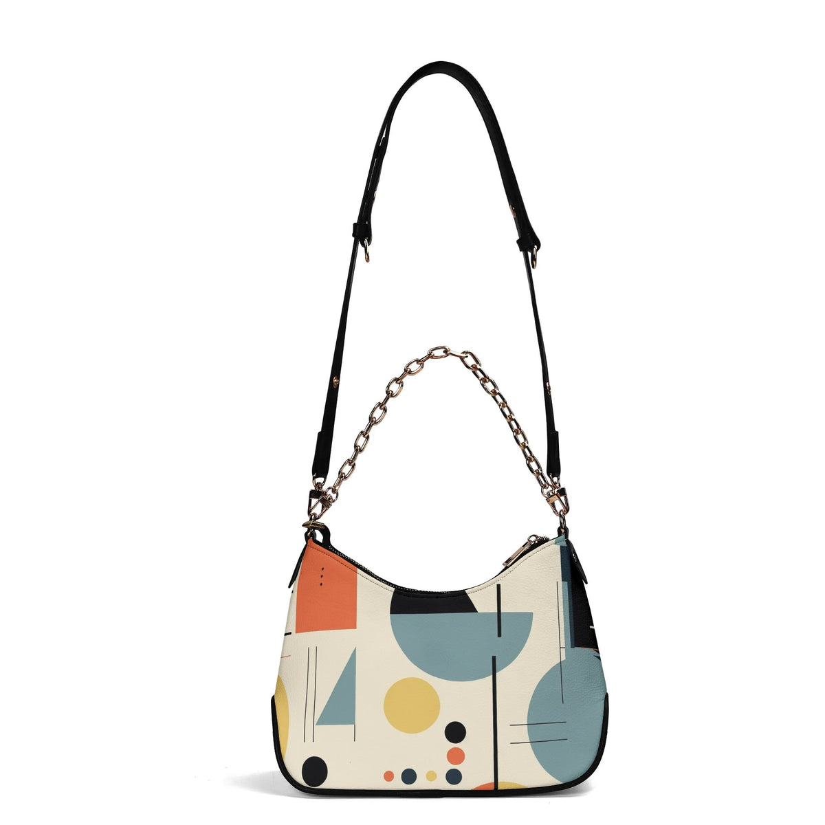 Mid Mod Bauhuas Designed Ladies Luxury Cross Body Bag With Gold Chain - Mid Century Modern Gal