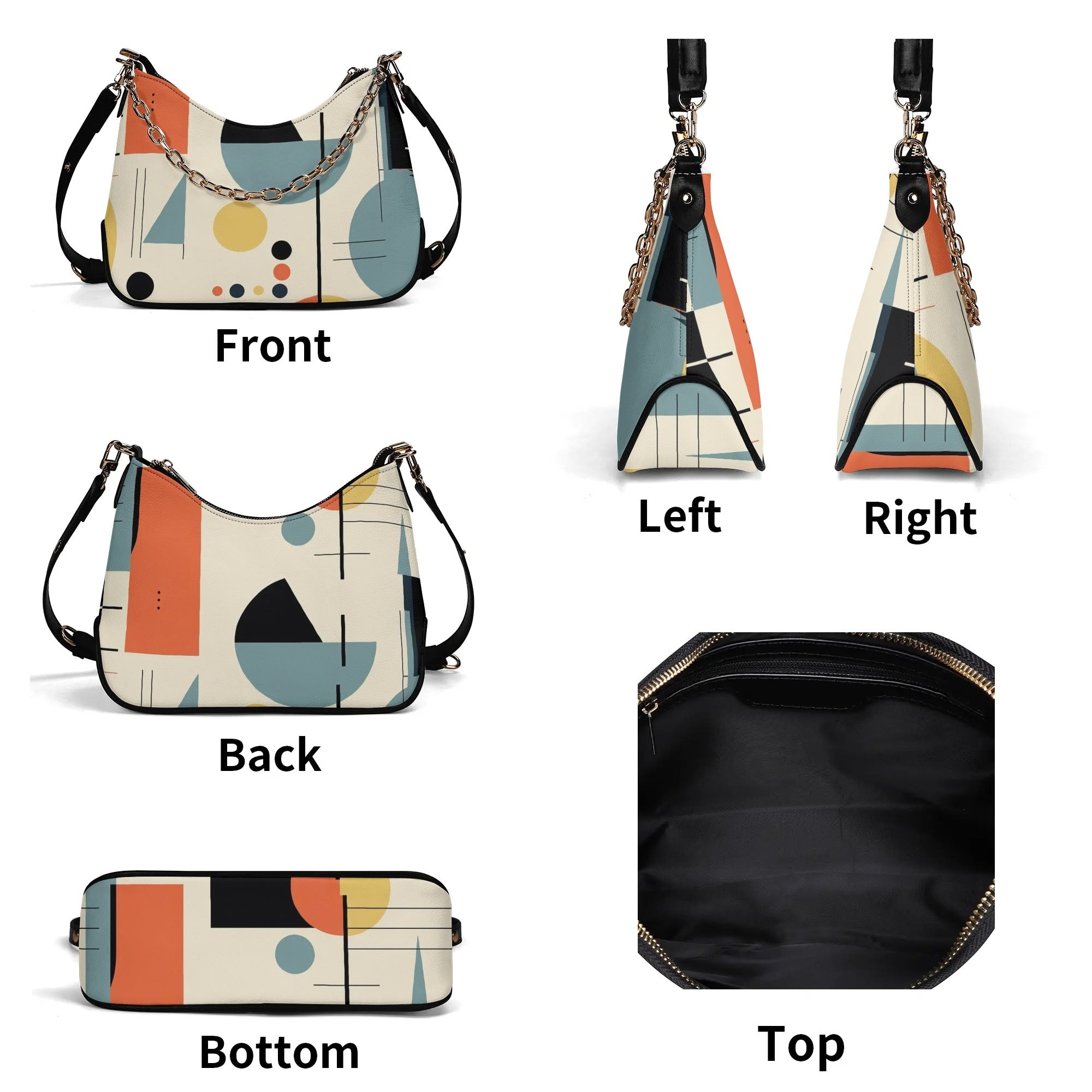 Mid Mod Bauhuas Designed Ladies Luxury Cross Body Bag With Gold Chain - Mid Century Modern Gal