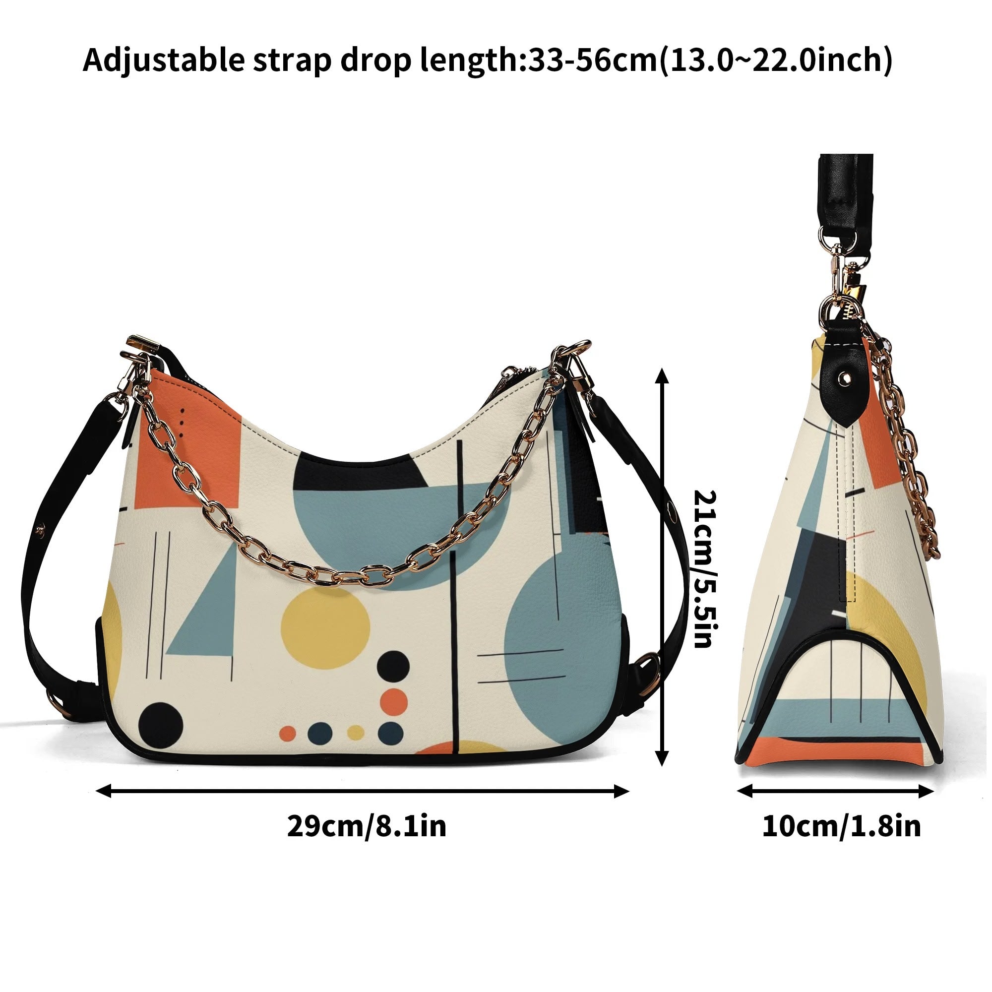 Mid Mod Bauhuas Designed Ladies Luxury Cross Body Bag With Gold Chain - Mid Century Modern Gal