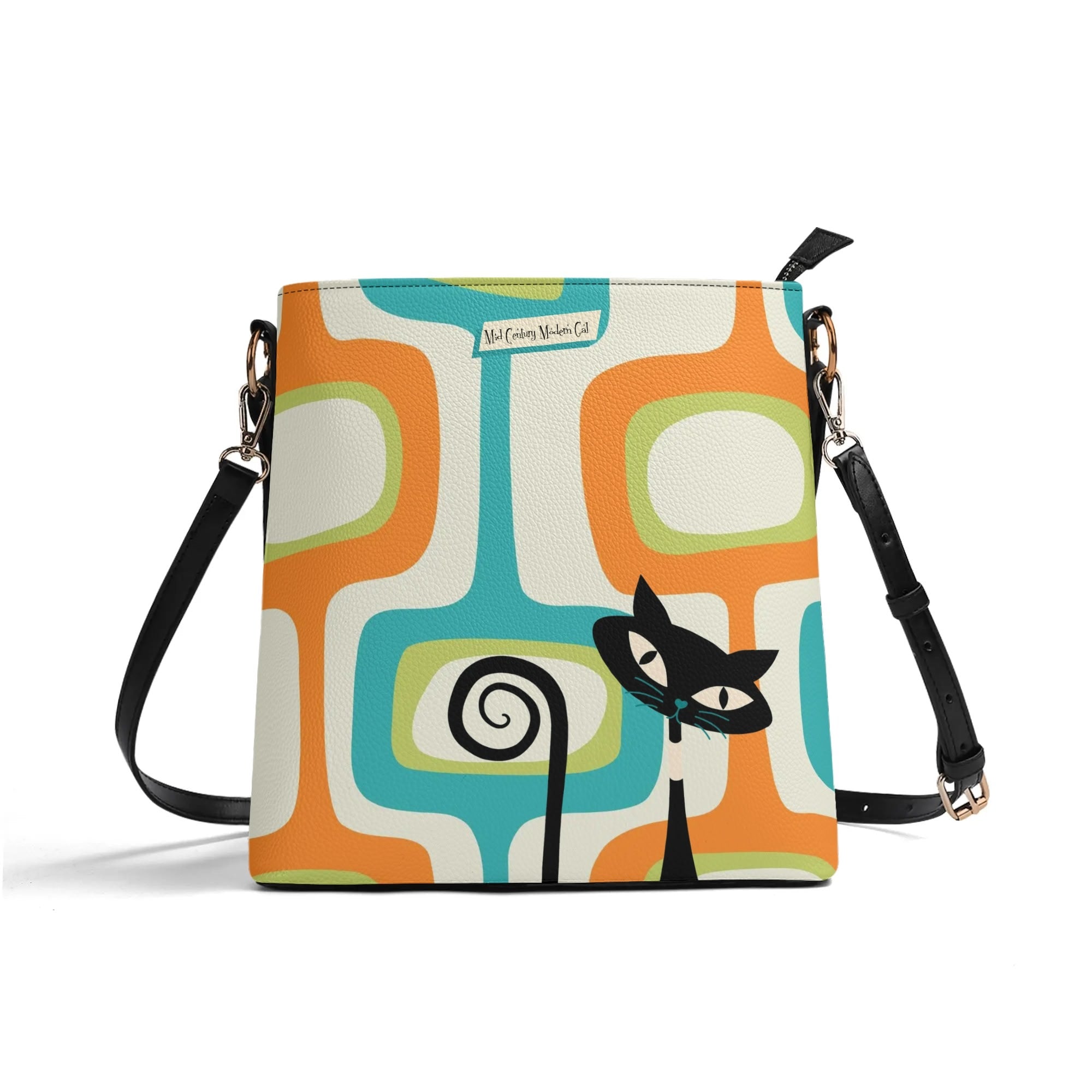 Mid Century Modern Atomic Cat Designed, Trendy, Kitschy Bucket Bag - Mid Century Modern Gal