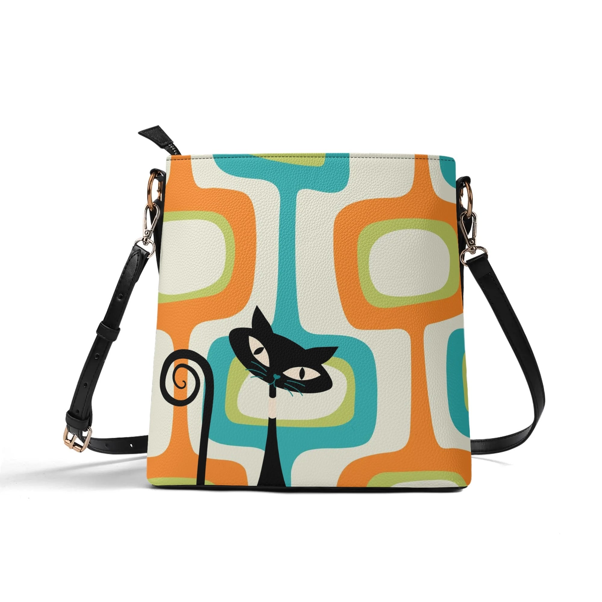 Mid Century Modern Atomic Cat Designed, Trendy, Kitschy Bucket Bag - Mid Century Modern Gal